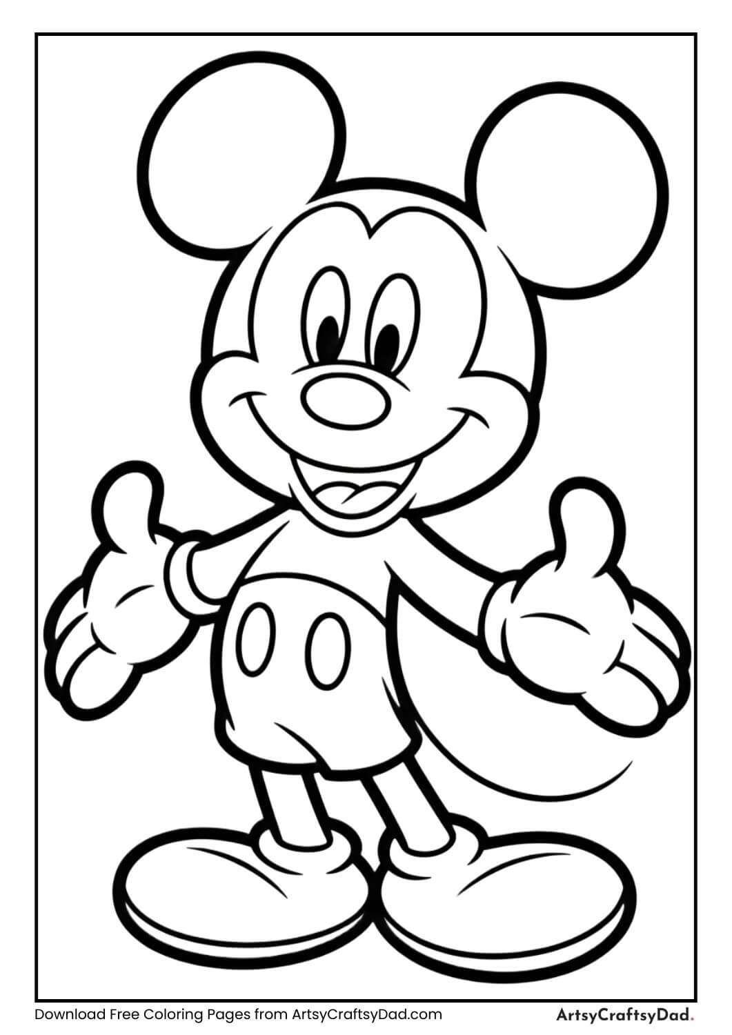 Mickey Mouse open arms coloring page for children
