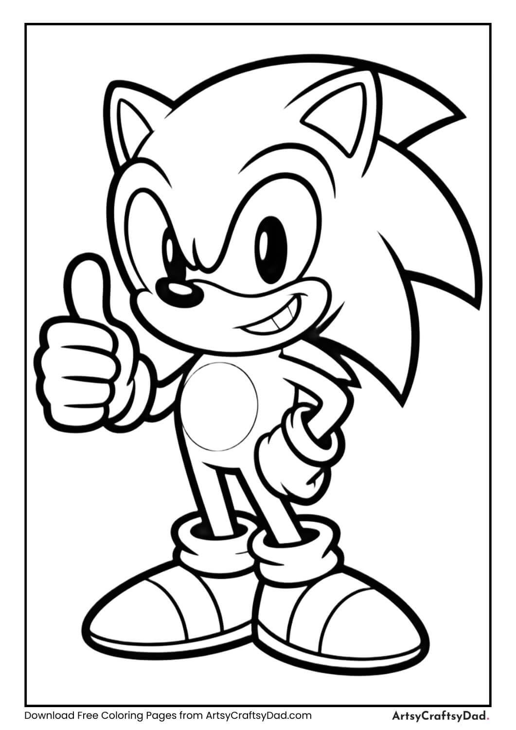 Sonic the Hedgehog thumbs up coloring page for children