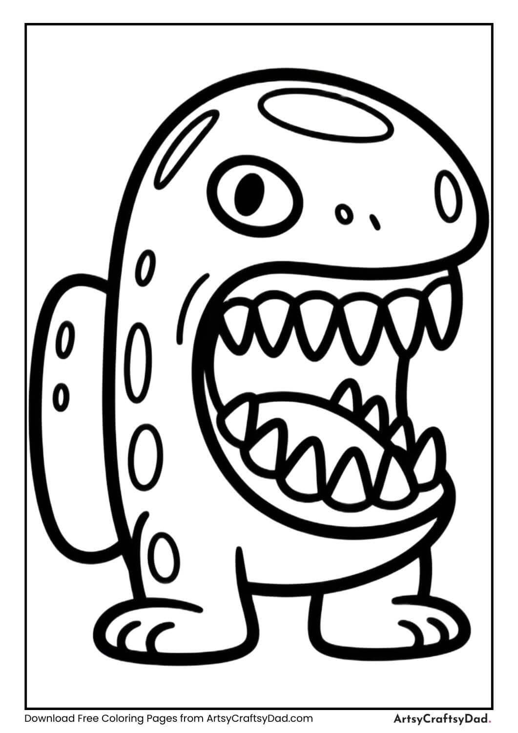 Among Us impostor with sharp teeth coloring page