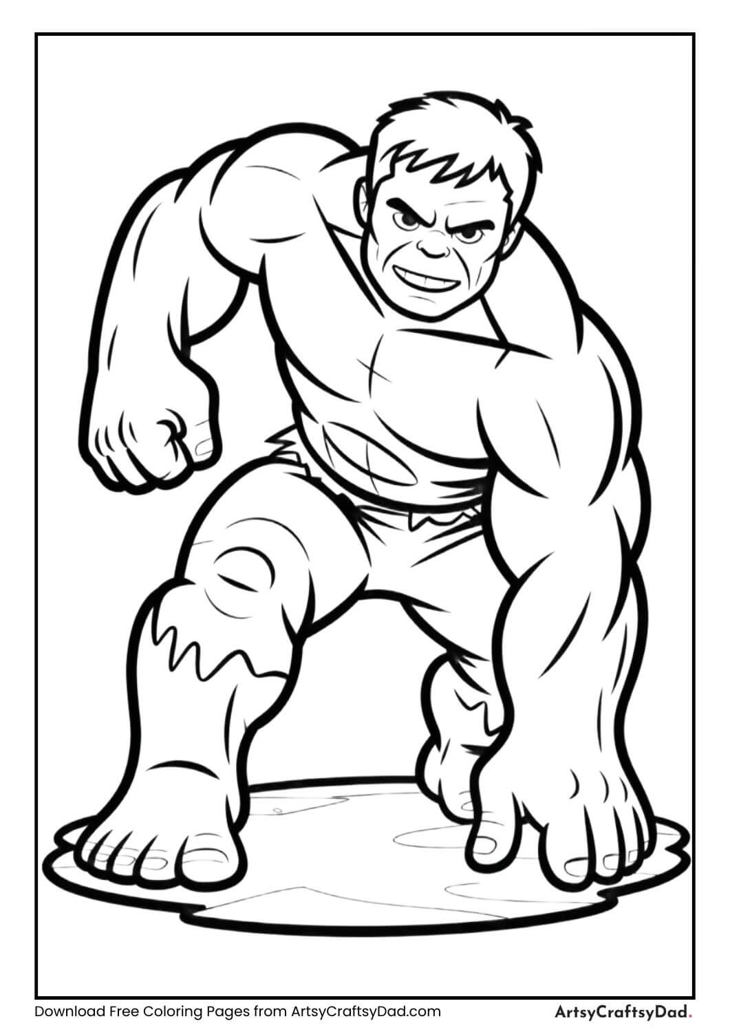 Hulk smashing the ground coloring page for children