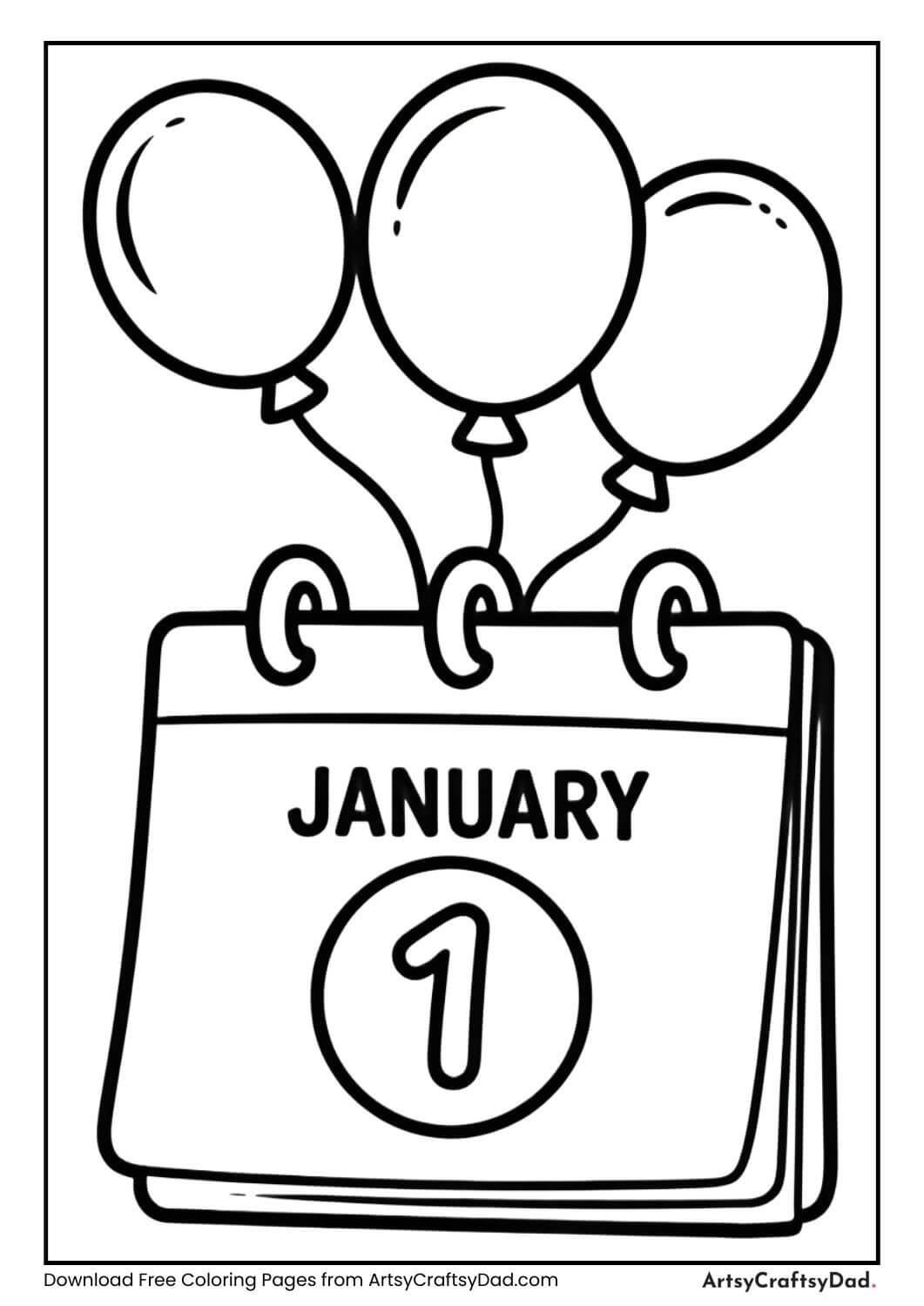 January 1 New Year calendar coloring page