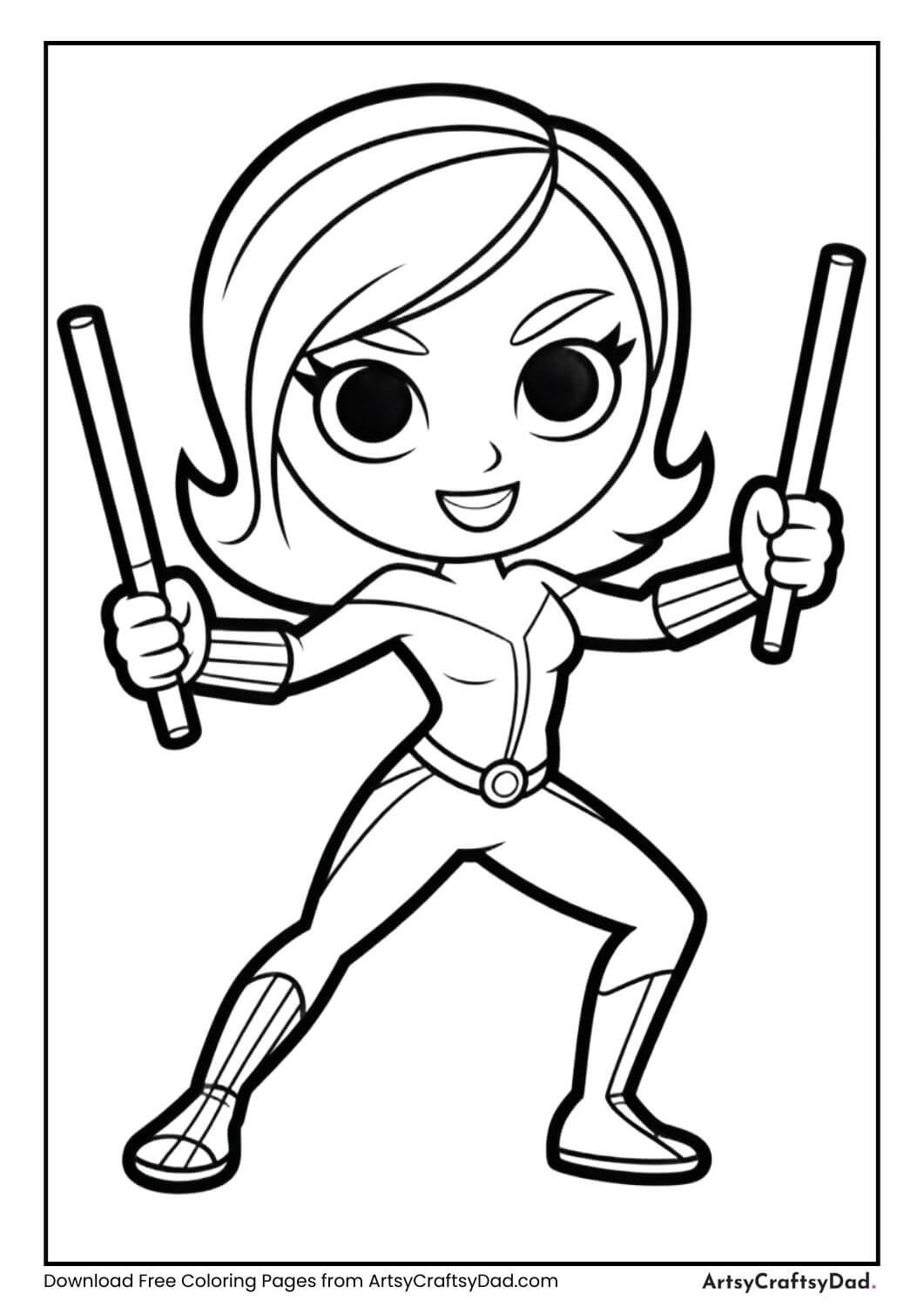 Black Widow action pose coloring page for kids