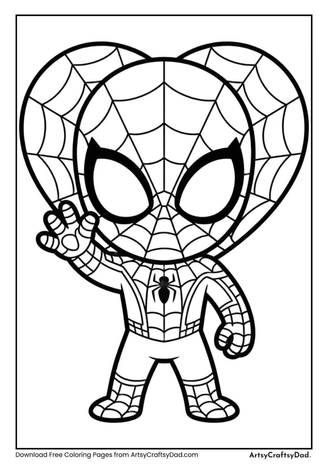 Chibi Spiderman waving coloring page