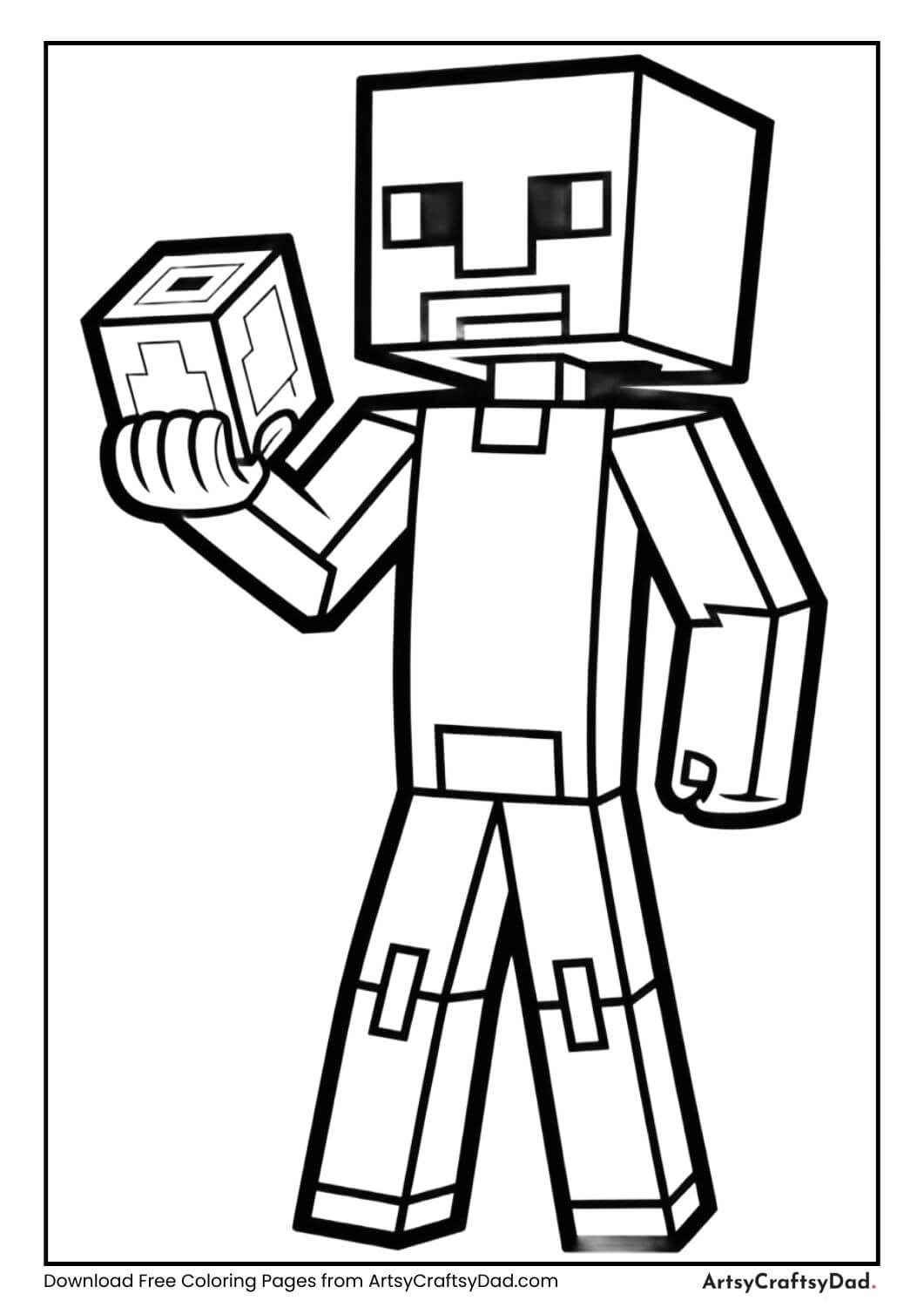 Enderman holding a block coloring page