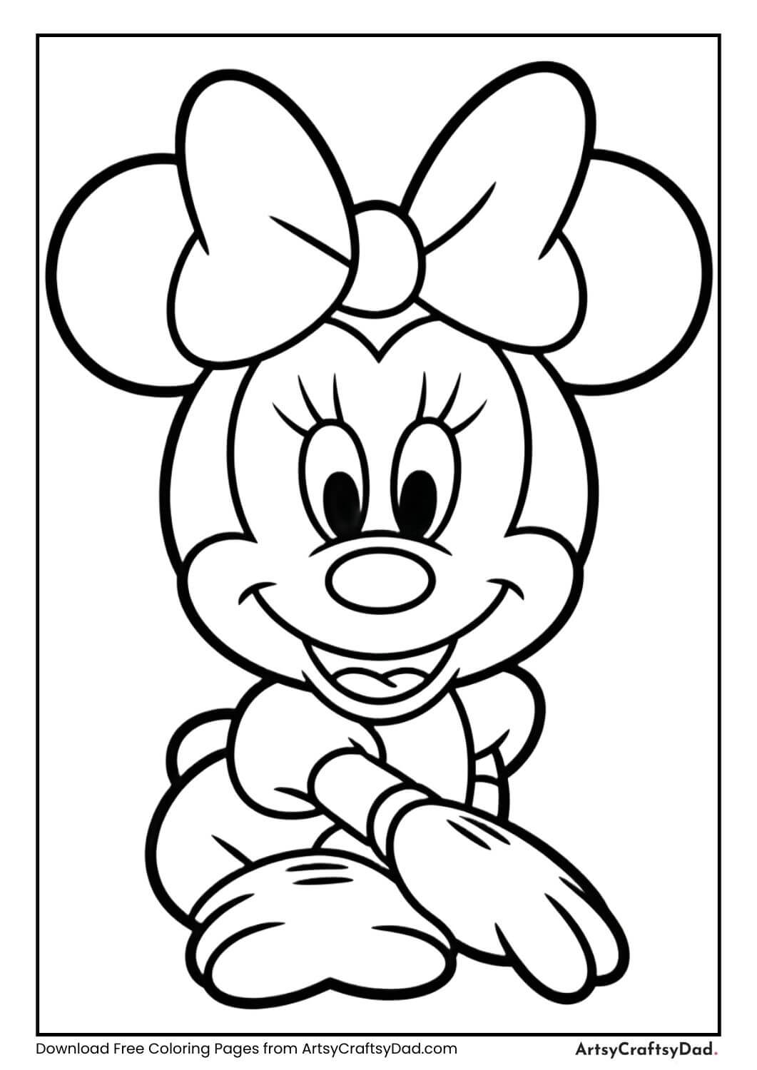 Minnie Mouse face close-up coloring page for kids
