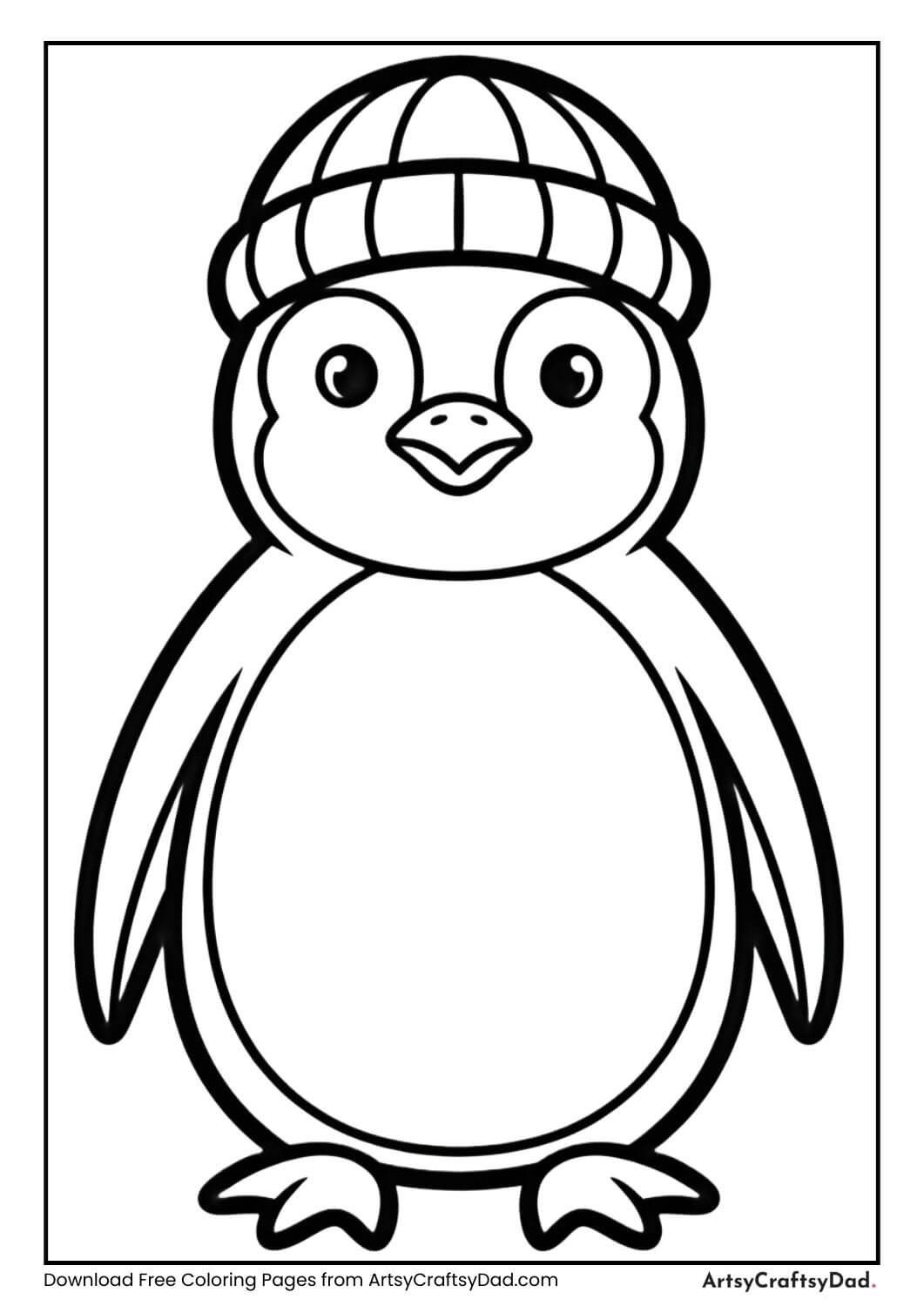Cute penguin winter coloring page for kids