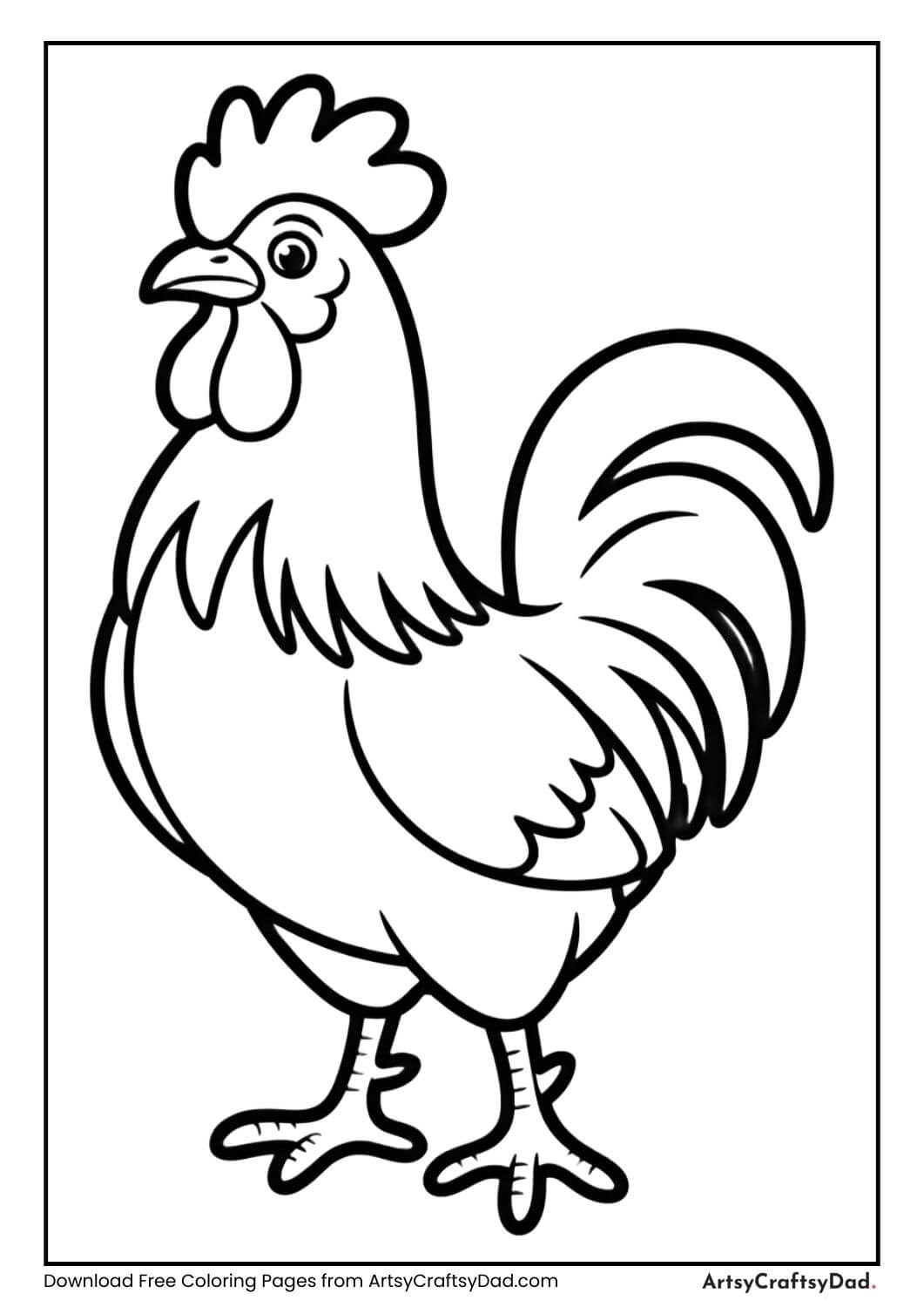 Rooster farm animal black and white coloring page