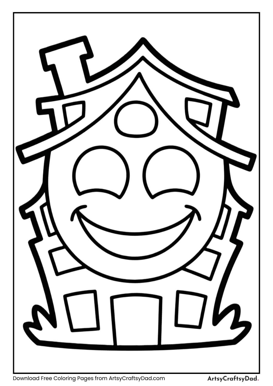 Kid-friendly haunted house Halloween coloring page