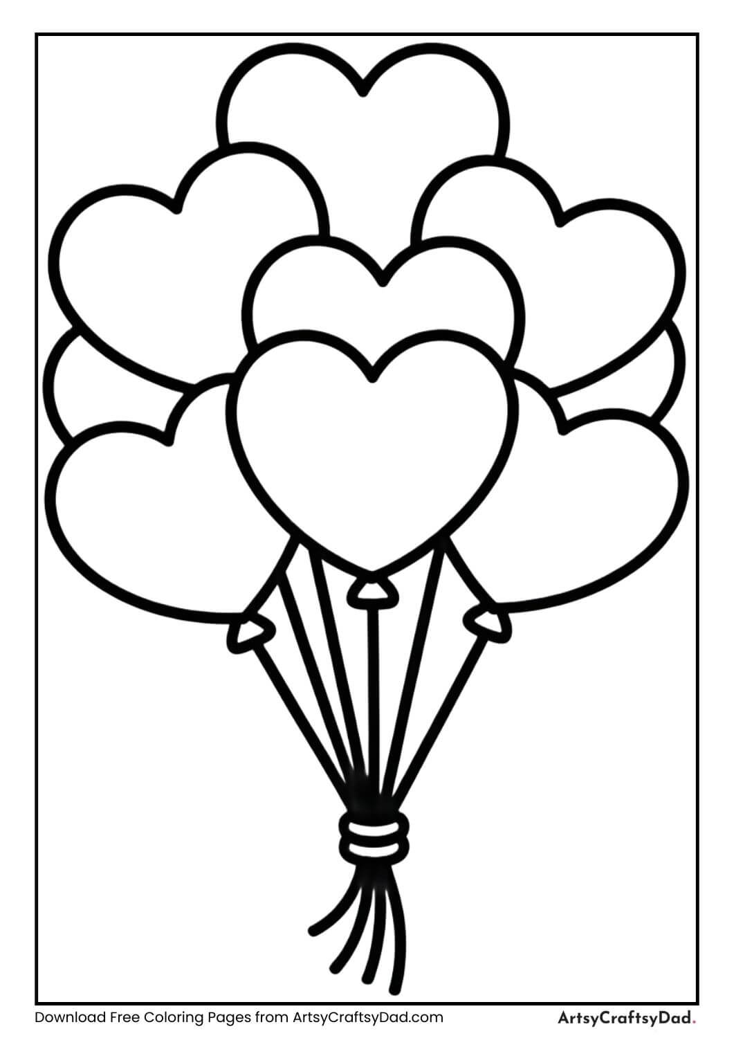 Heart-shaped balloons Valentine coloring page