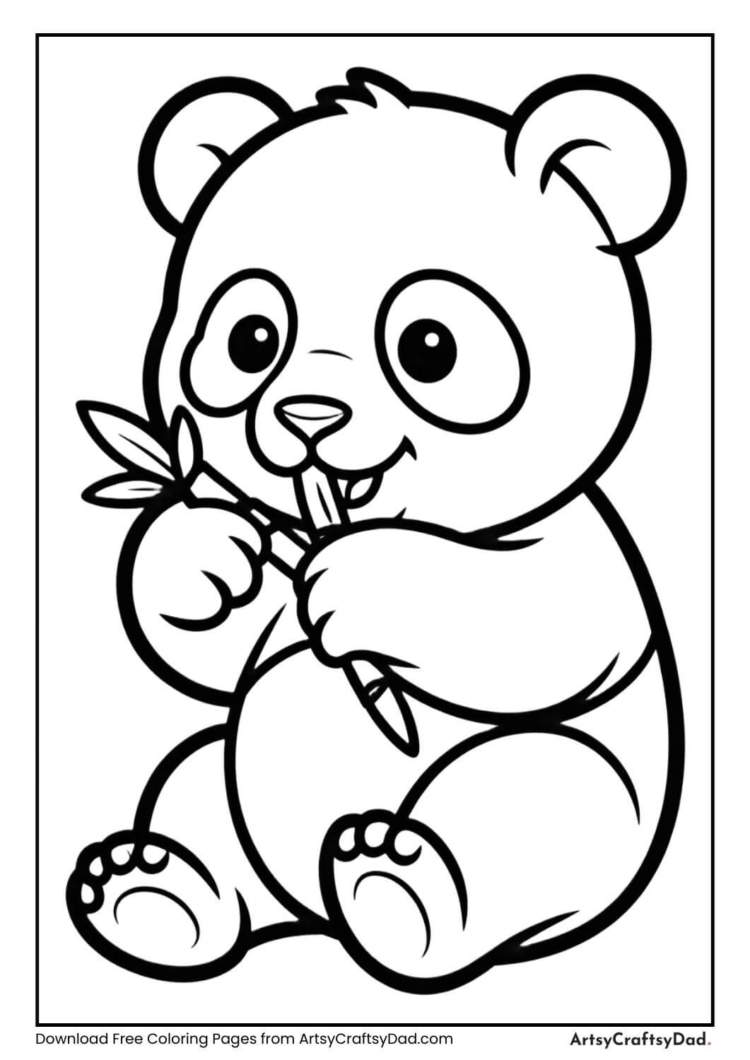 Baby panda eating bamboo coloring page