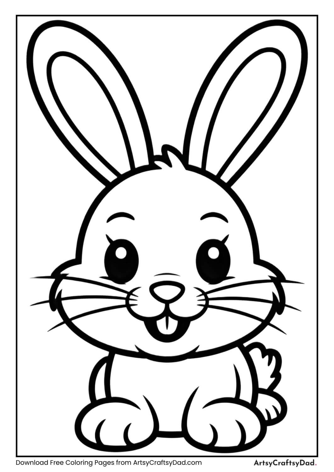 Cute Easter bunny face black and white coloring page