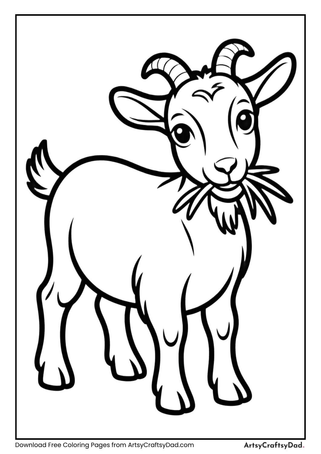 Goat farm animal black and white coloring page