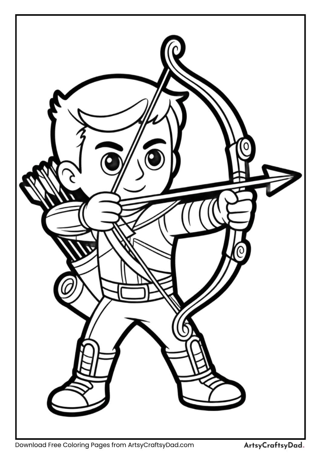 Hawkeye aiming his bow coloring page for children