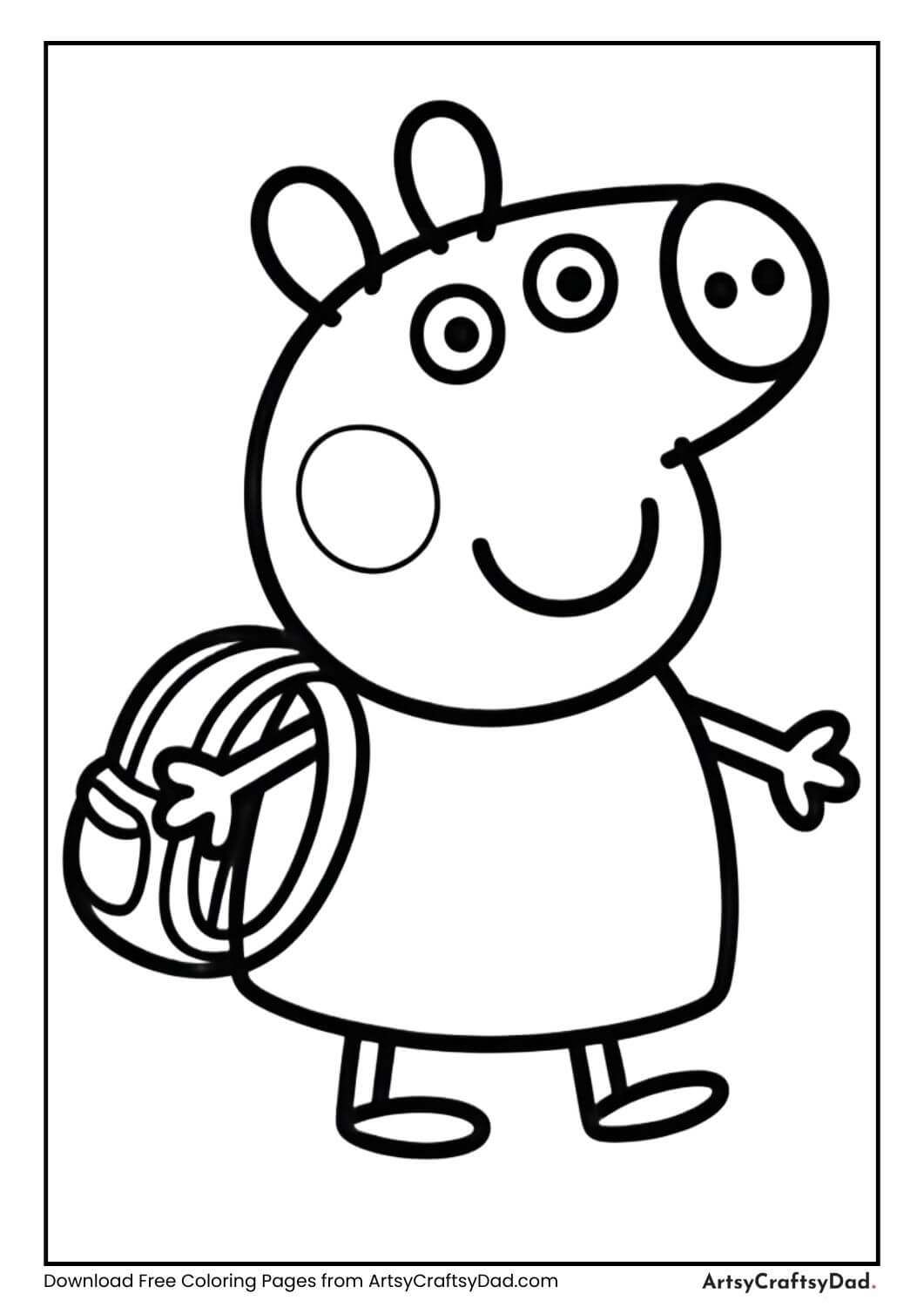 Peppa Pig carrying a school bag coloring page