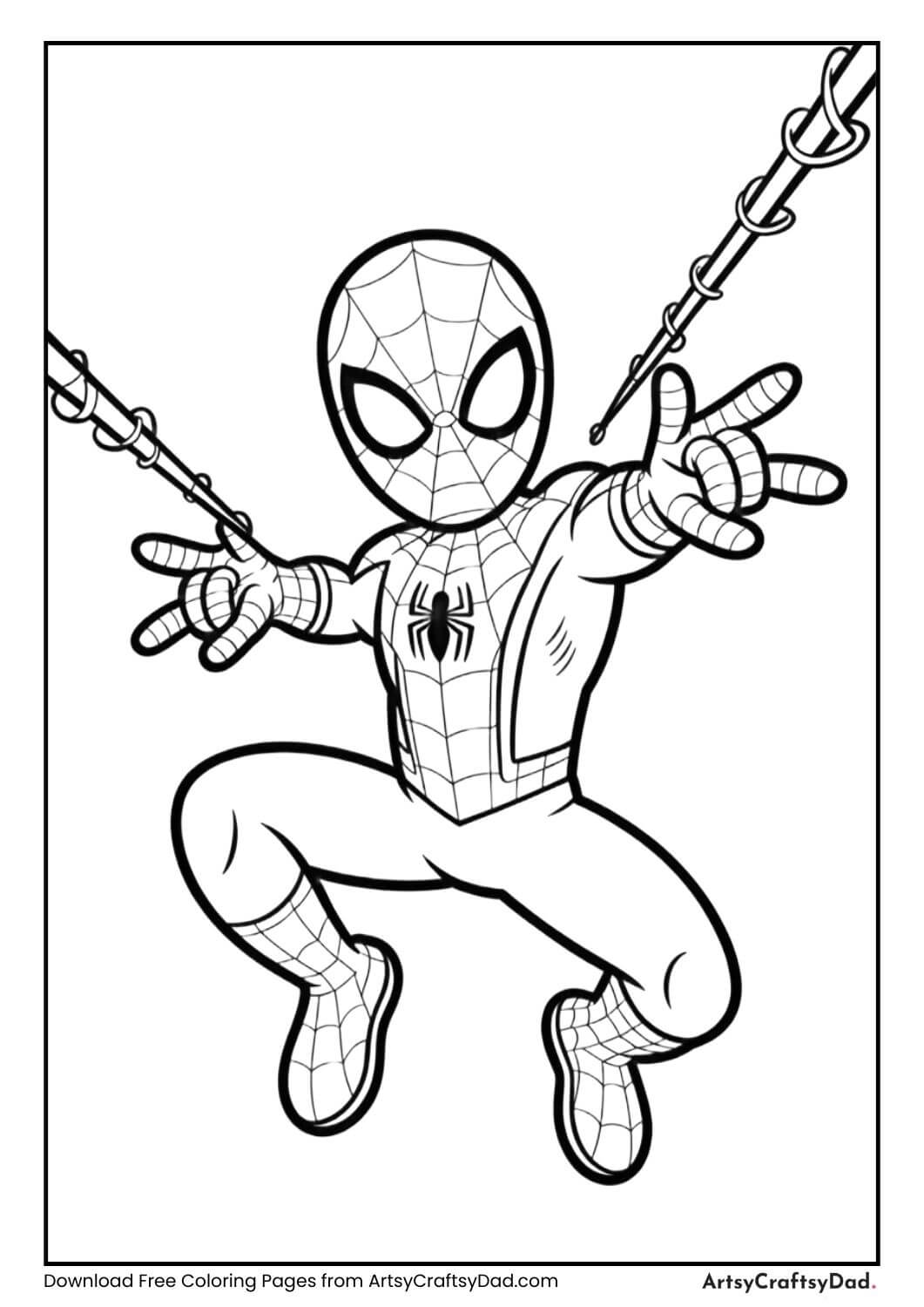 Spiderman shooting webs from both hands coloring page