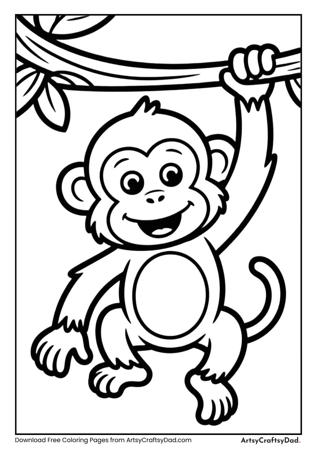Cute monkey cartoon coloring page