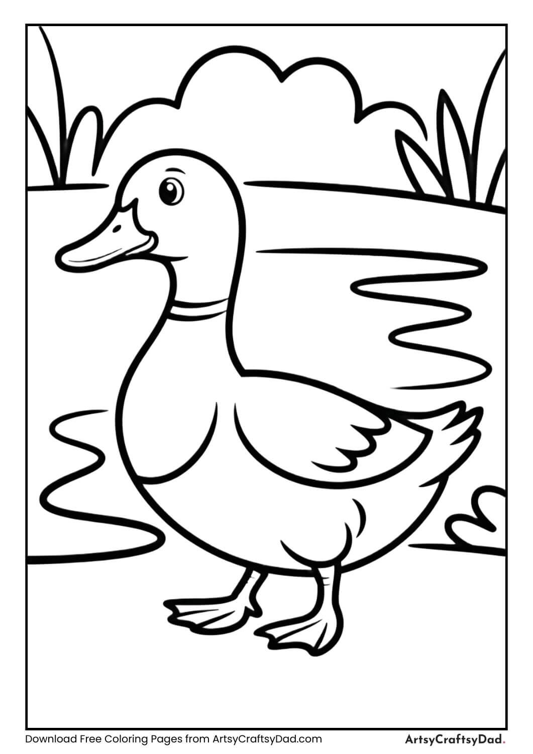 Duck farm animal black and white coloring page