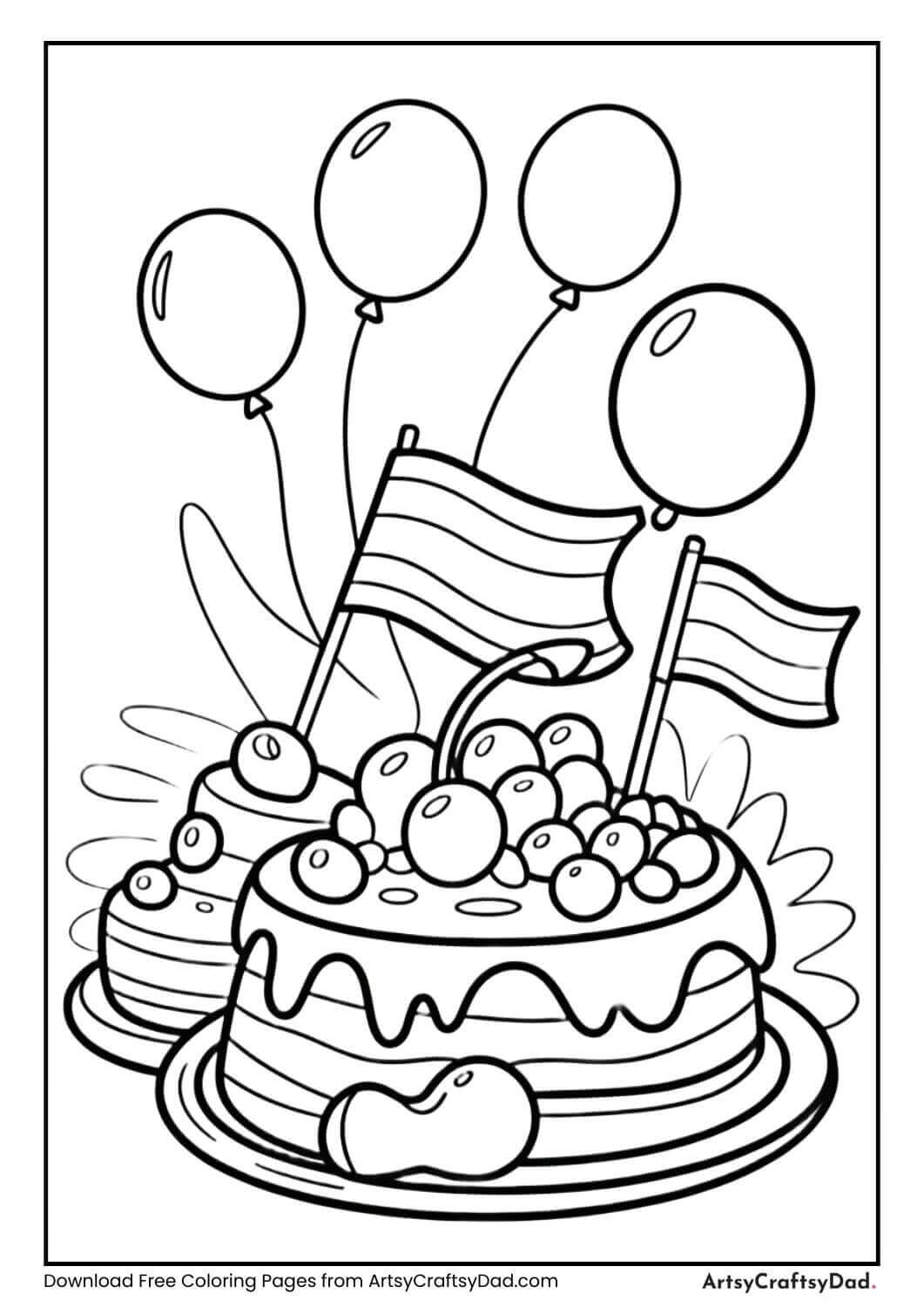 Fourth of July picnic scene coloring page