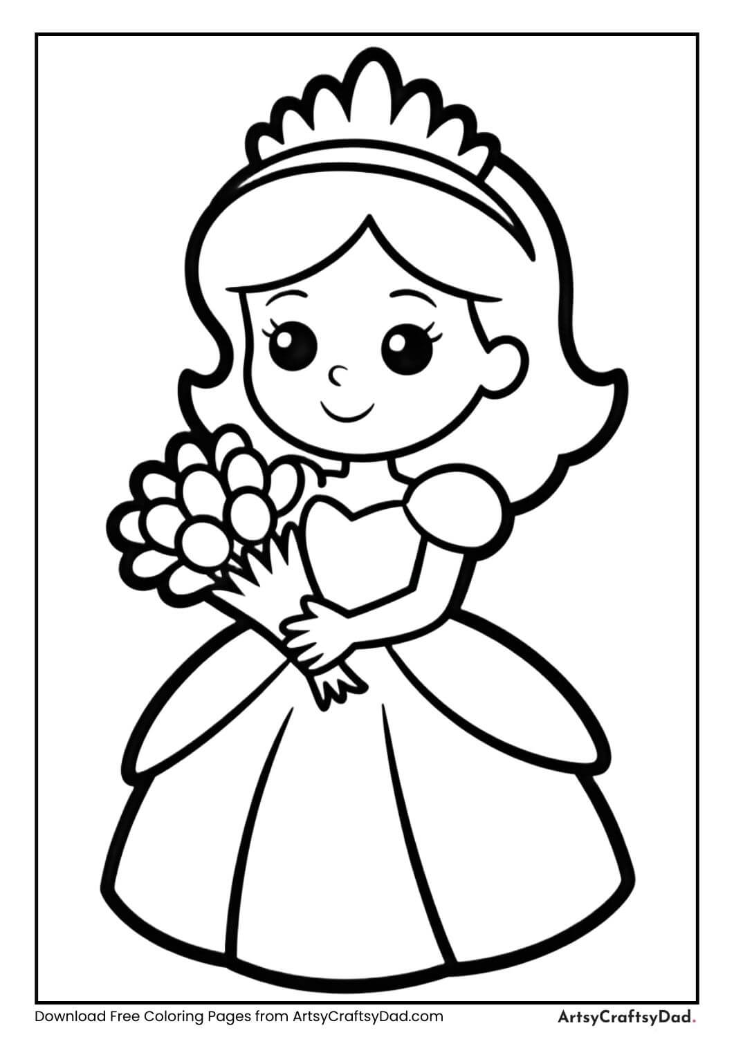 princess holding a bouquet of flowers, wearing a crown
