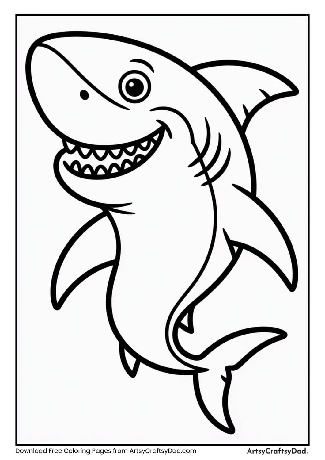 Friendly shark coloring page for kids