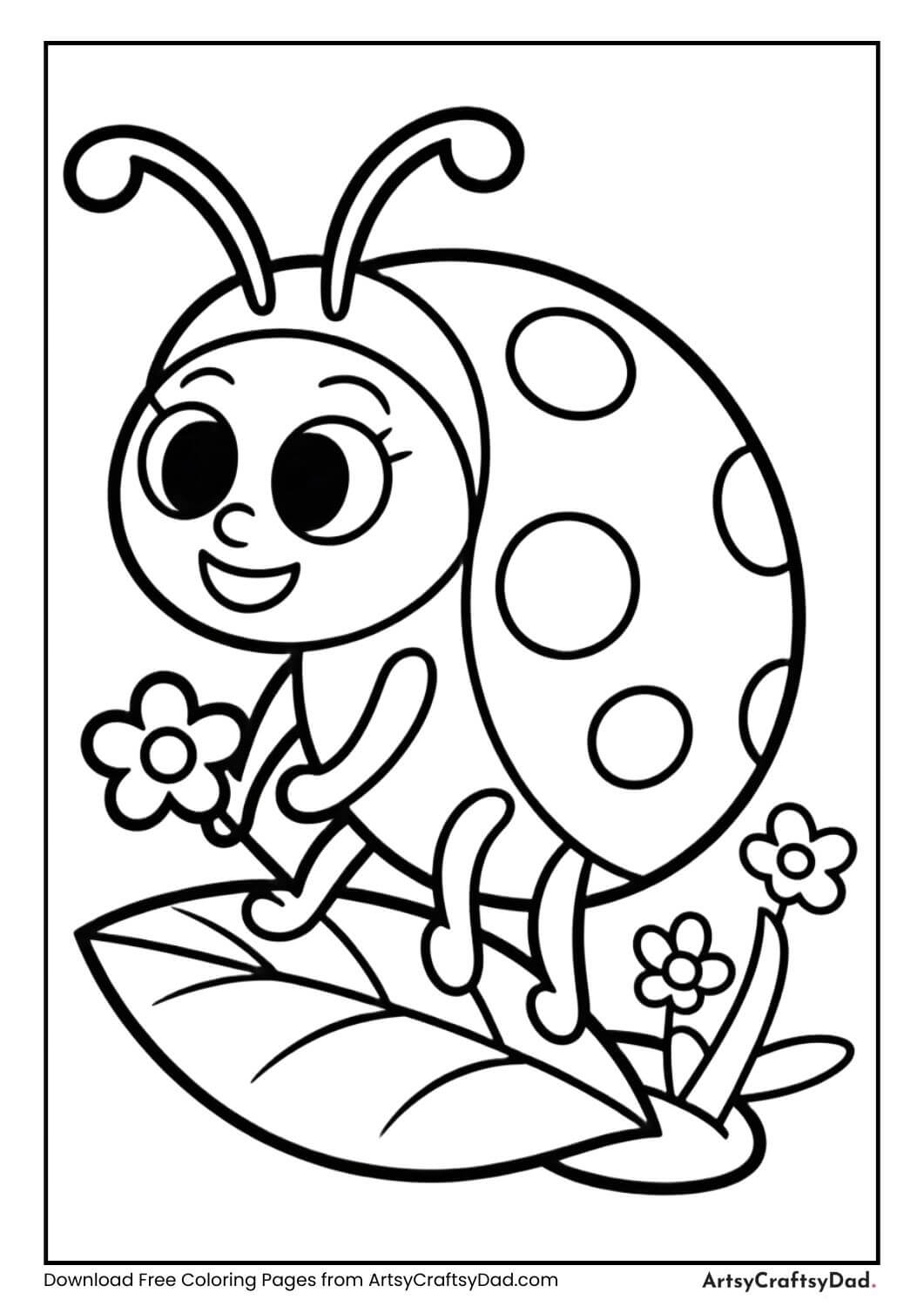 Ladybug on a leaf spring coloring page