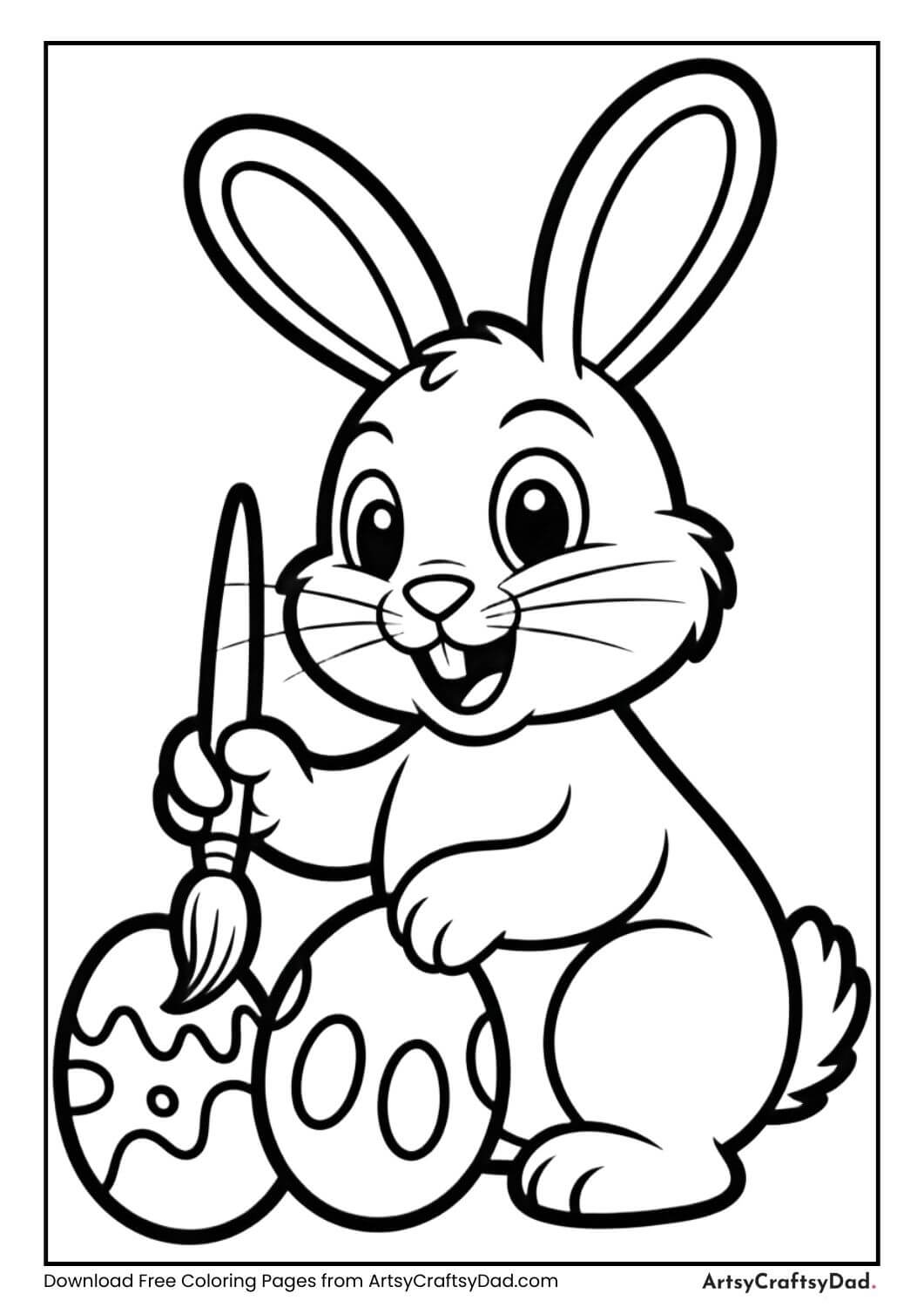 Easter bunny painting eggs coloring page