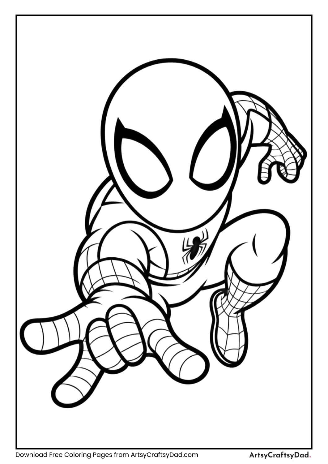 Spiderman running forward coloring sheet
