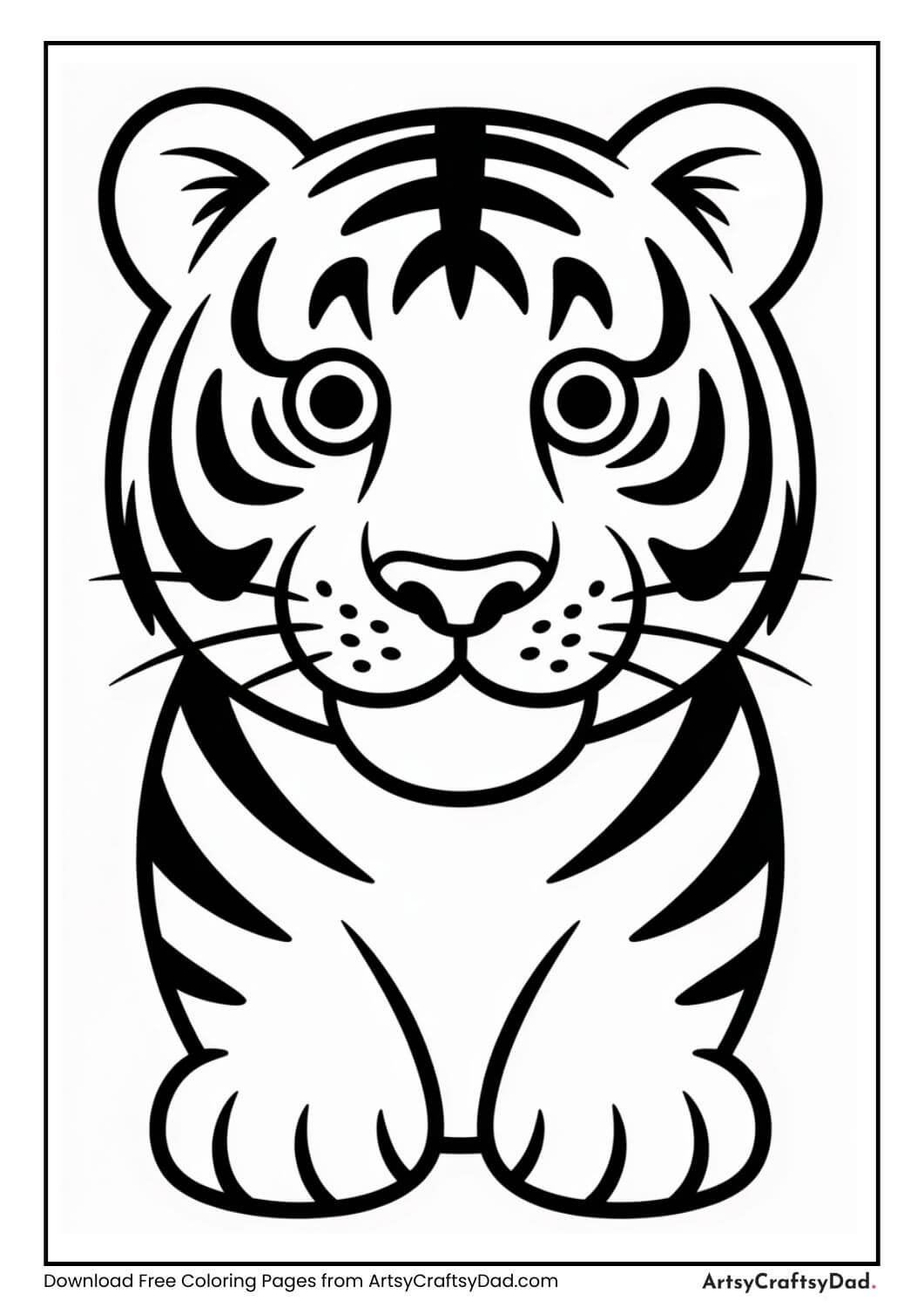 Tiger face close up black and white coloring page