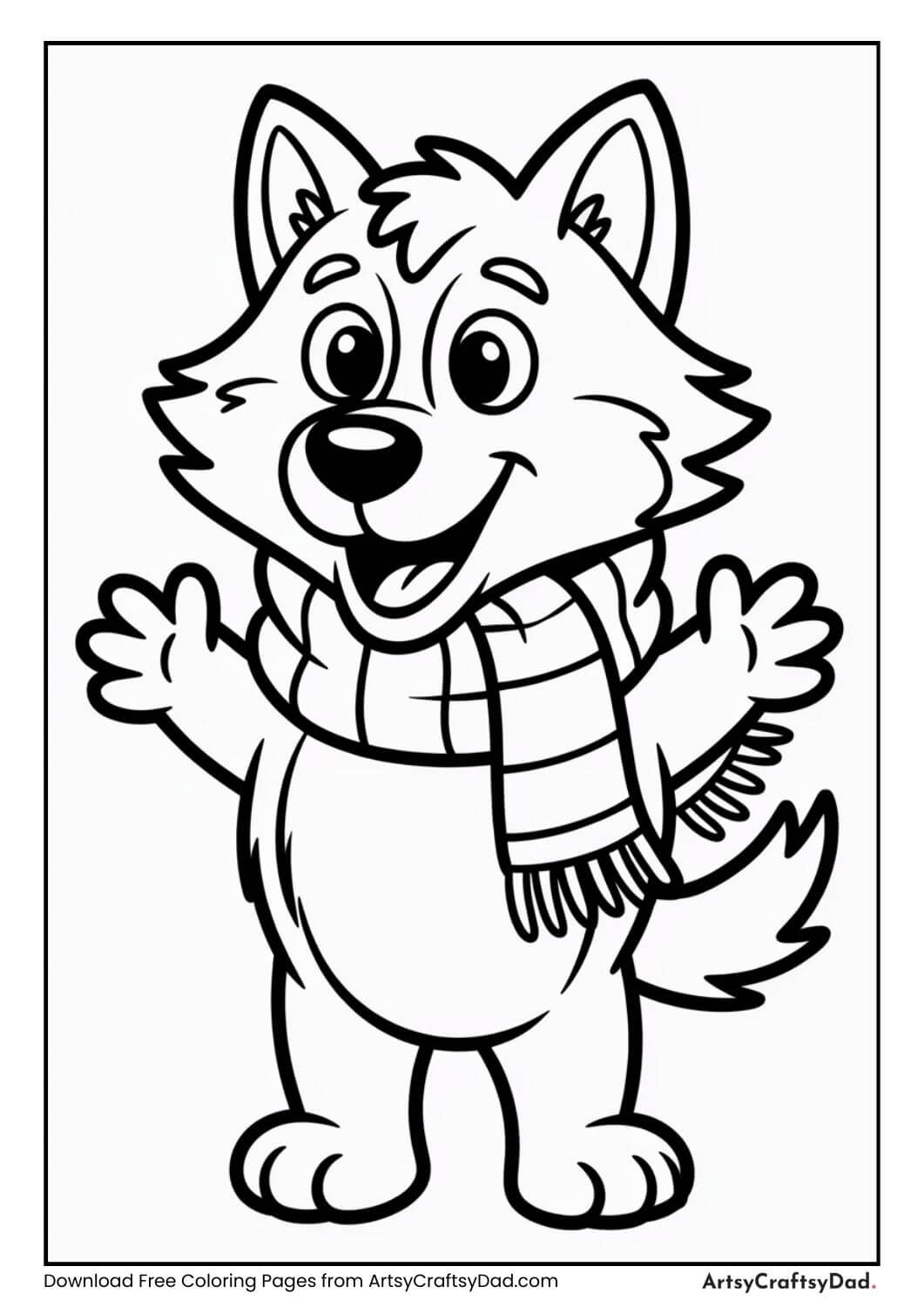 Wolf Wearing a Scarf Coloring Page