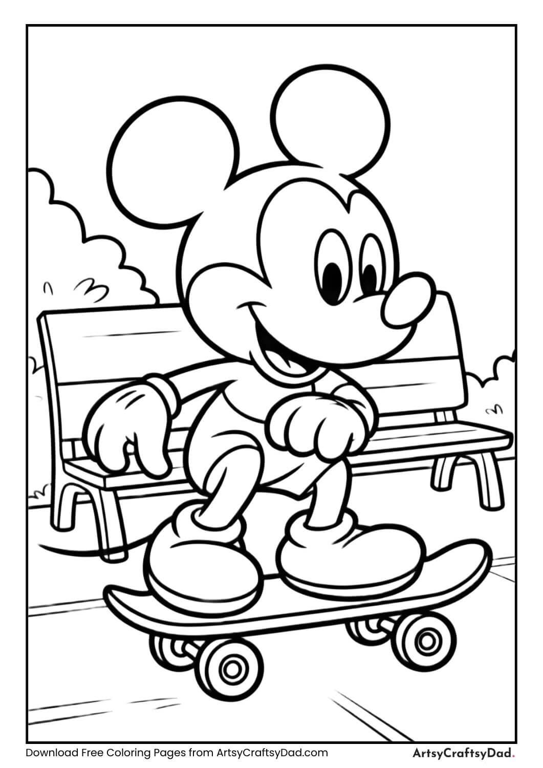 Mickey Mouse skateboarding coloring sheet