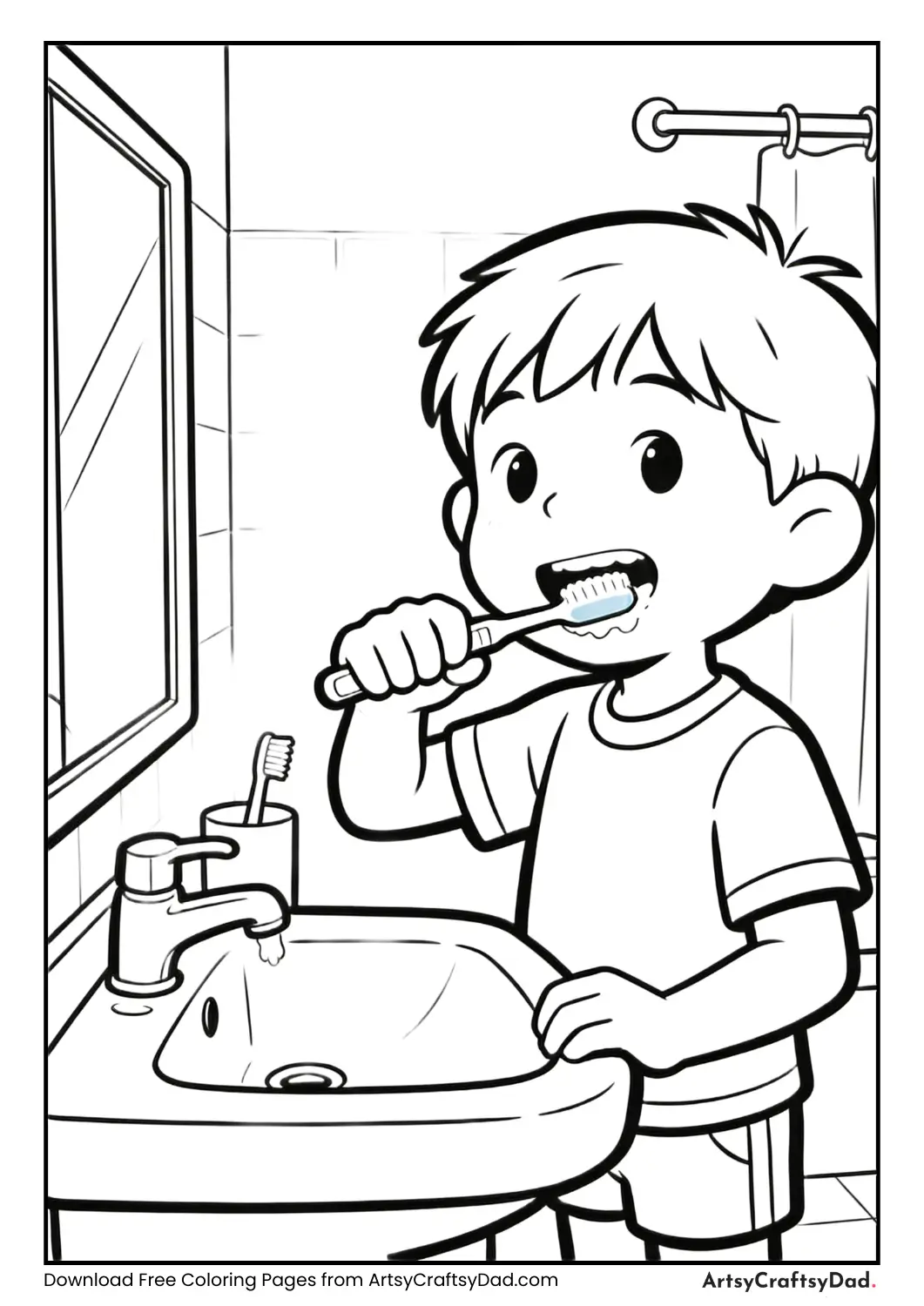 Child brushing teeth with a toothbrush and toothpaste.