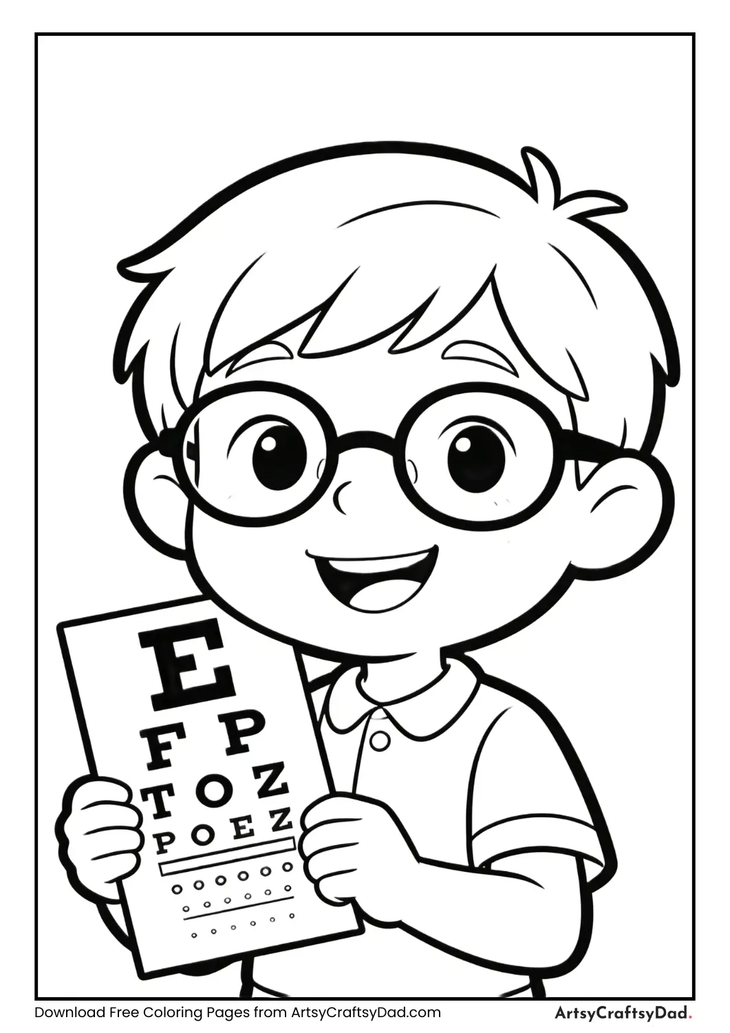 Child wearing glasses looking at an eye chart