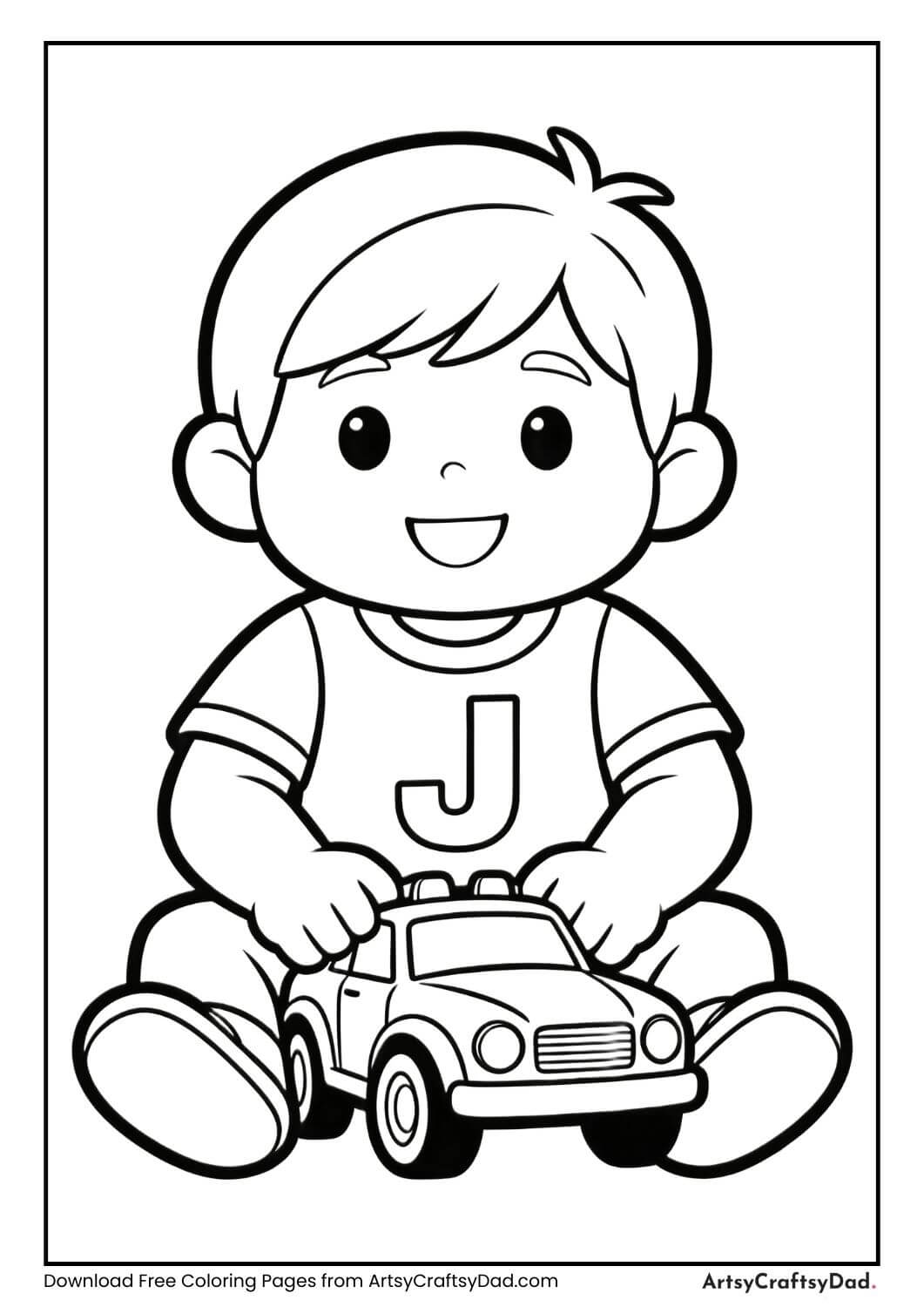 JJ from Cocomelon waving hello in a black and white coloring page