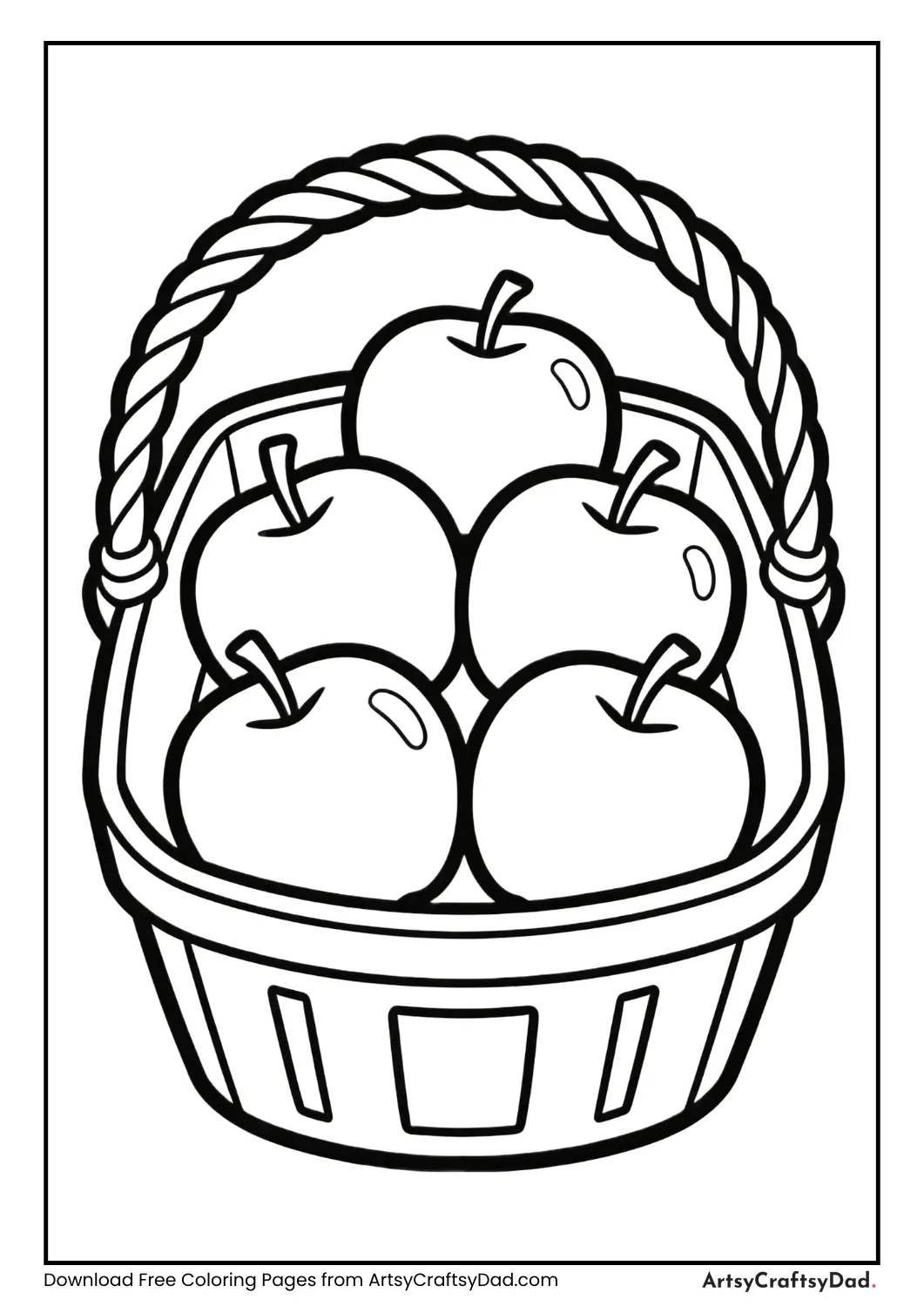 Count and color five apples black and white coloring page for kids