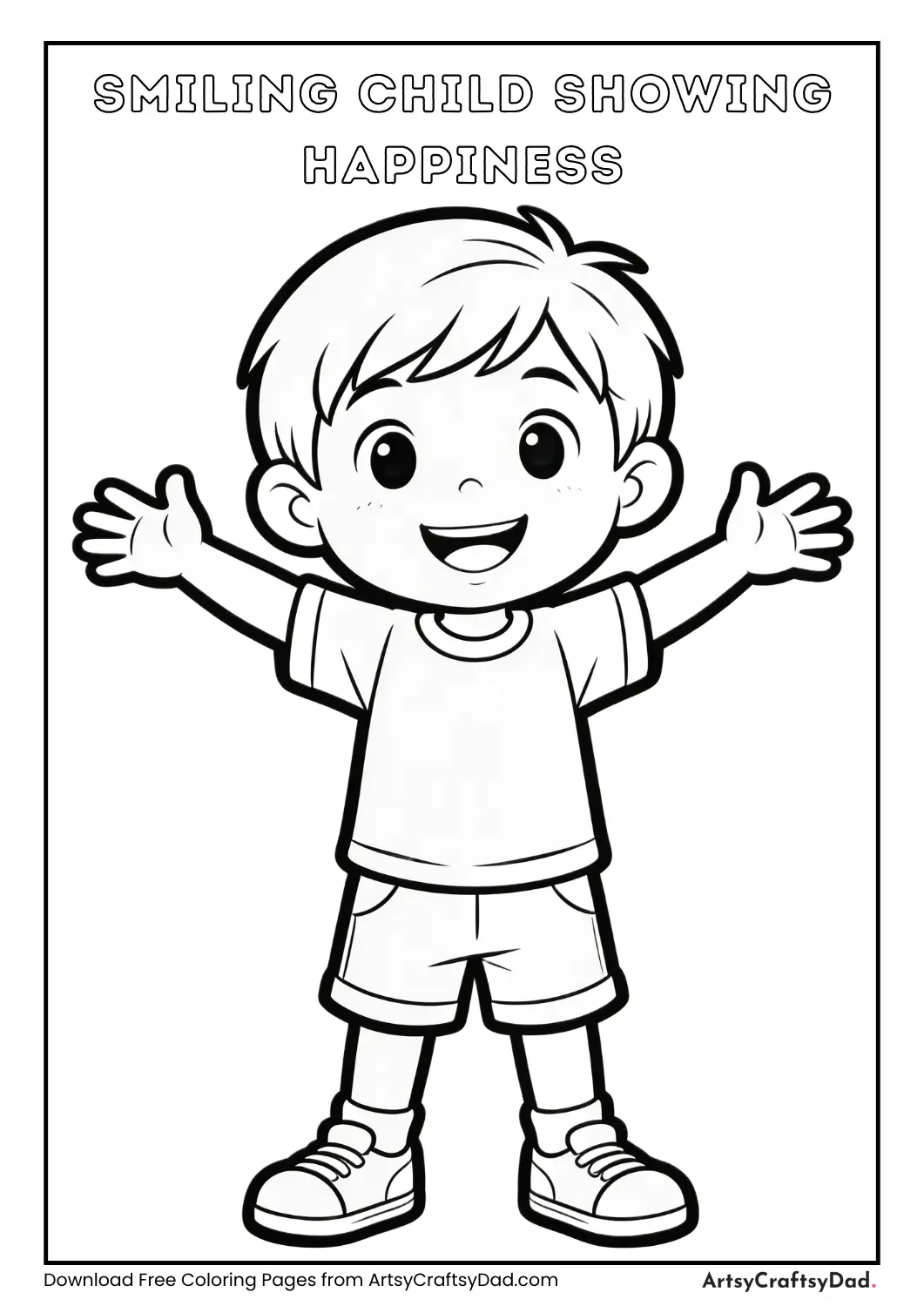 Smiling child showing happy emotion coloring page