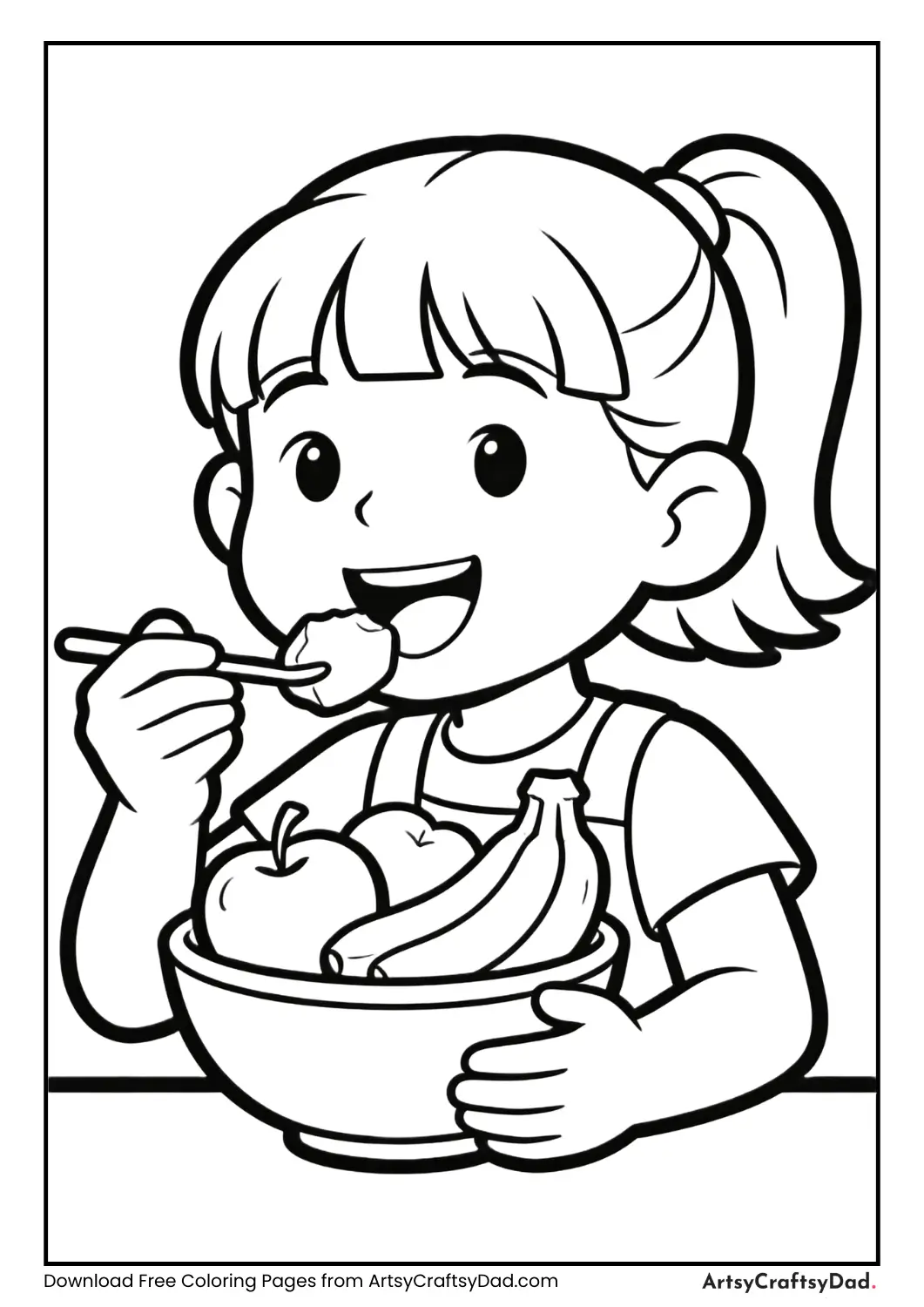 Girl eating a bowl of fresh fruits
