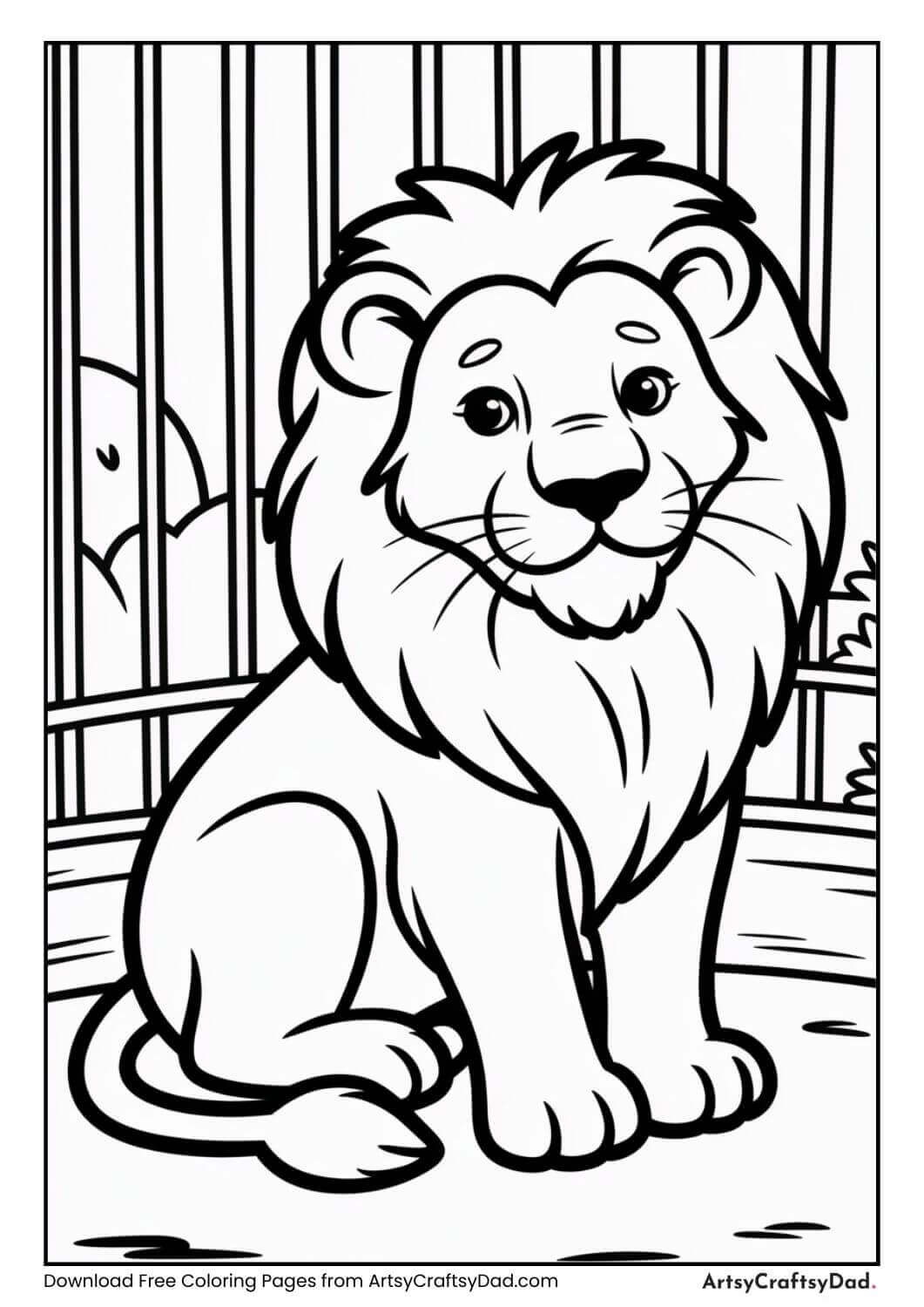 Black and white lion zoo animal coloring page for kids