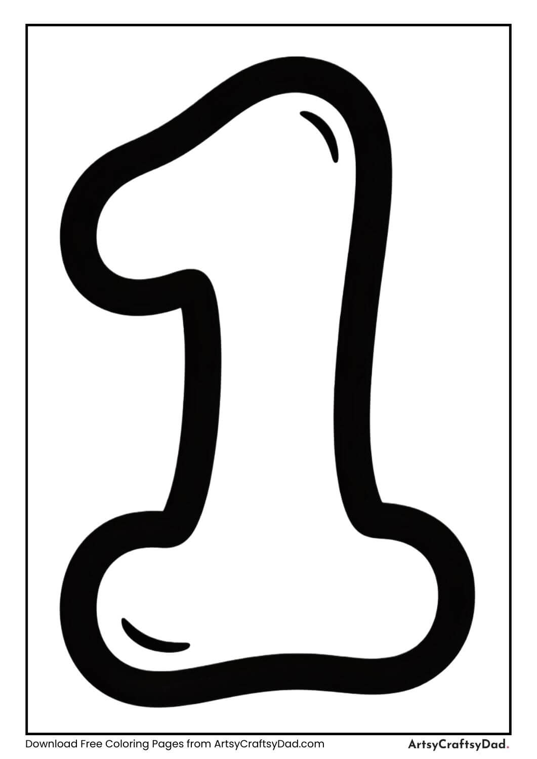 Black and white bubble number 1 coloring page for kids
