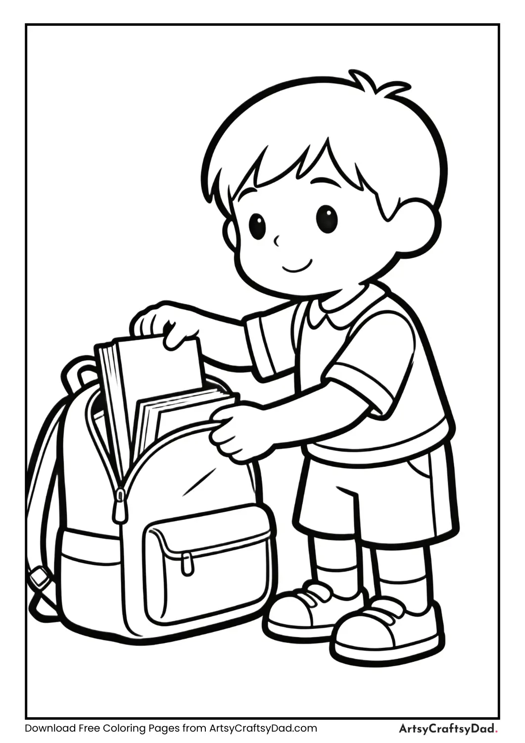 Child placing books into a school bag