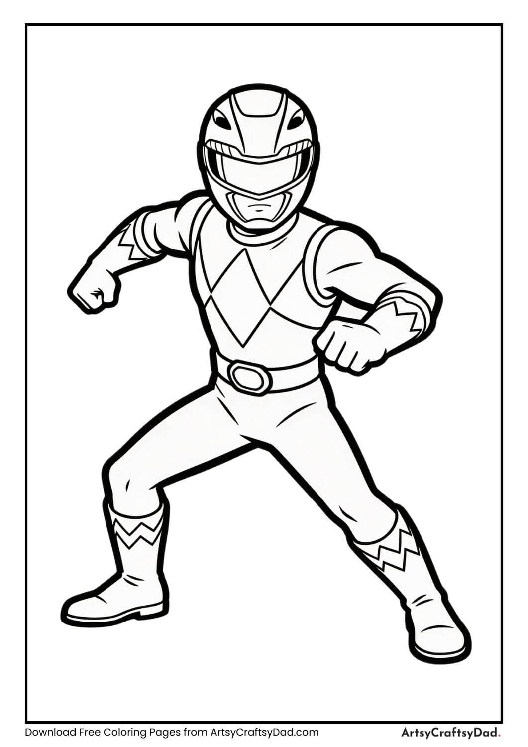Power Ranger standing heroically black and white coloring page
