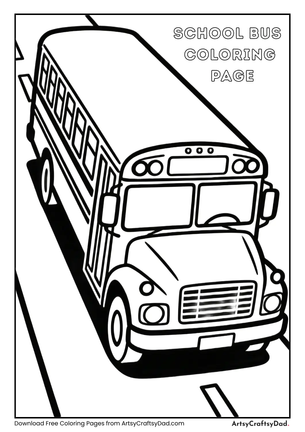 Black and white school bus coloring page for kids