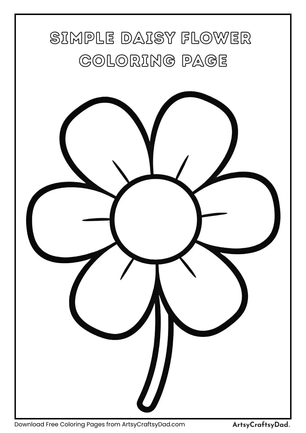 Black and white daisy flower coloring page for kids