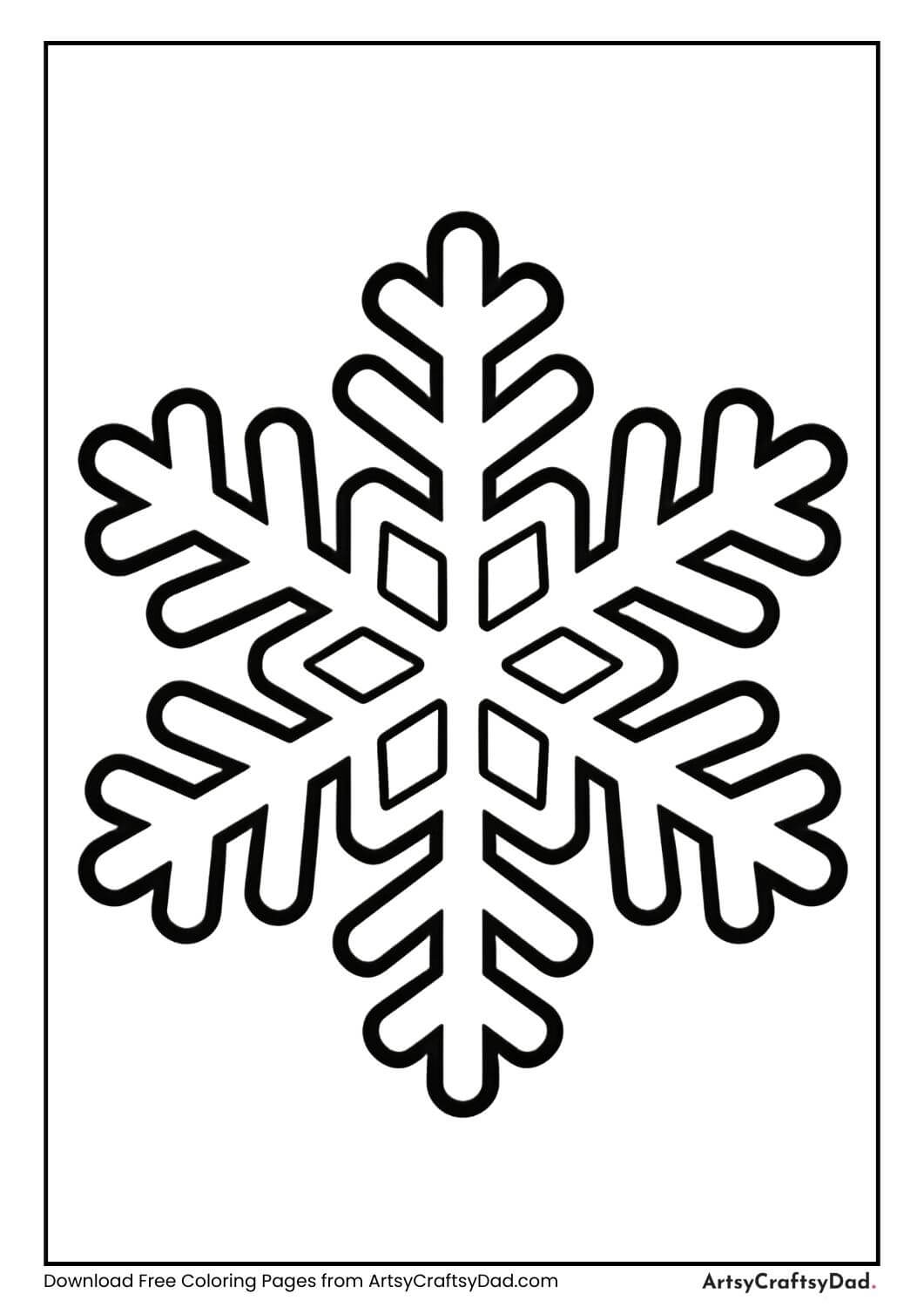 Simple snowflake black and white coloring page for kids