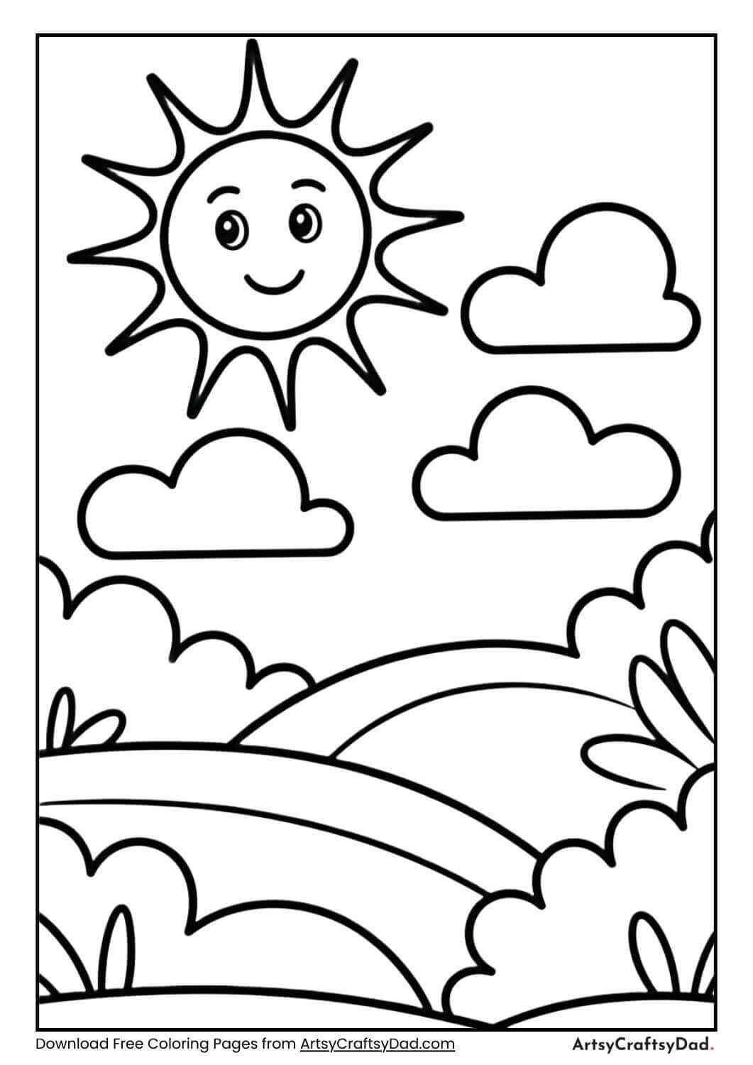 Sunny day weather coloring page for kids
