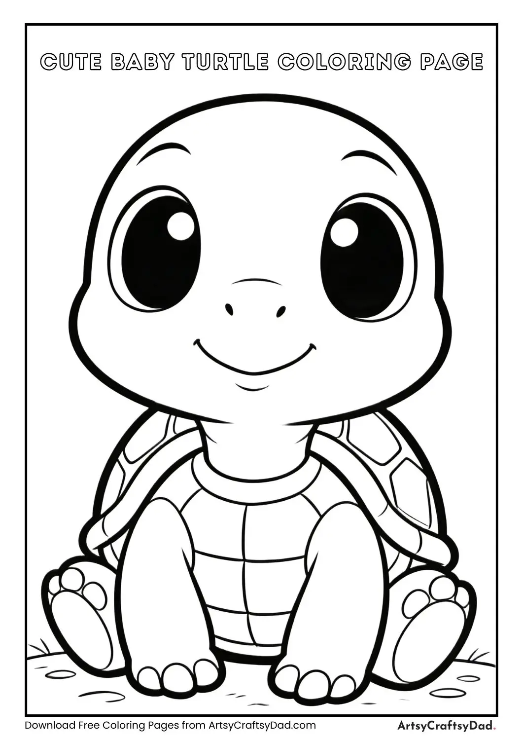 Simple baby turtle black and white coloring page for kids
