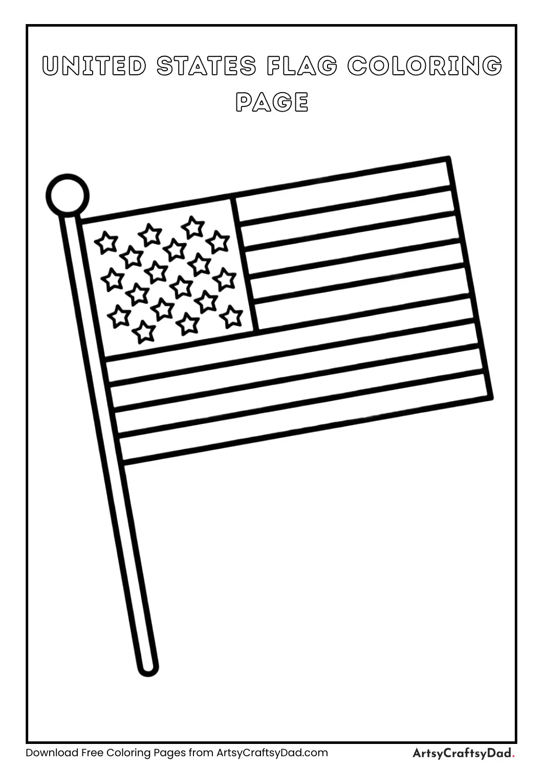 Black and white United States flag coloring page for kids