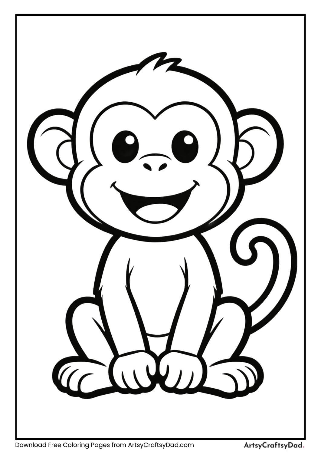 Baby monkey sitting simple coloring page