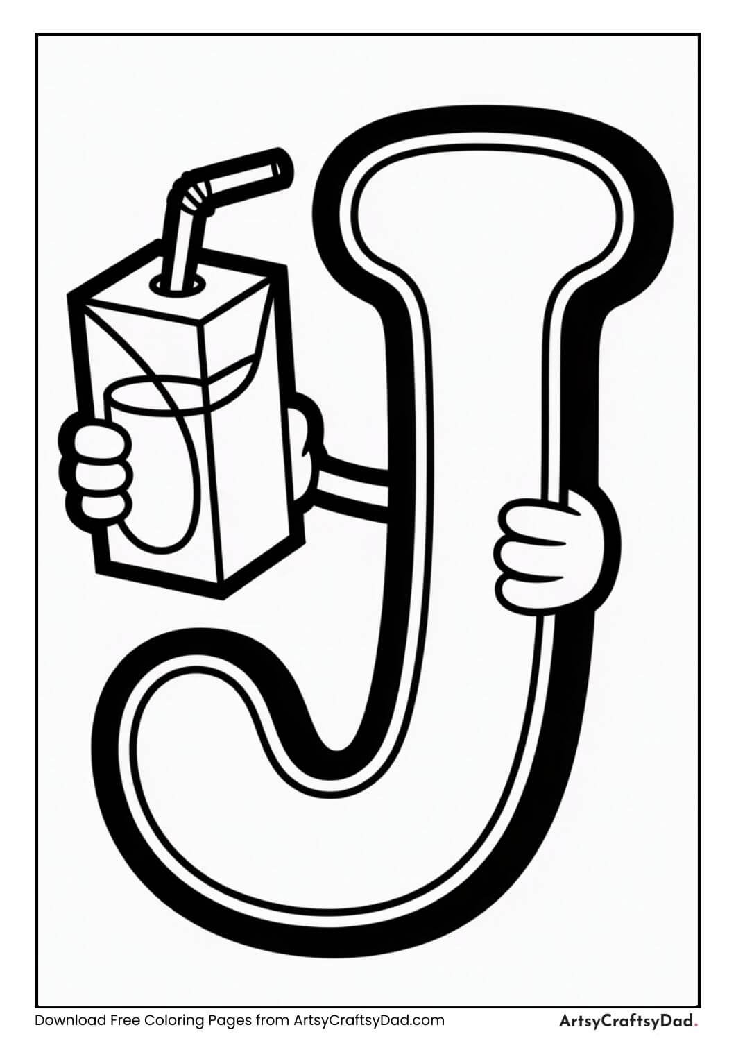 Alphabet J juice box coloring page