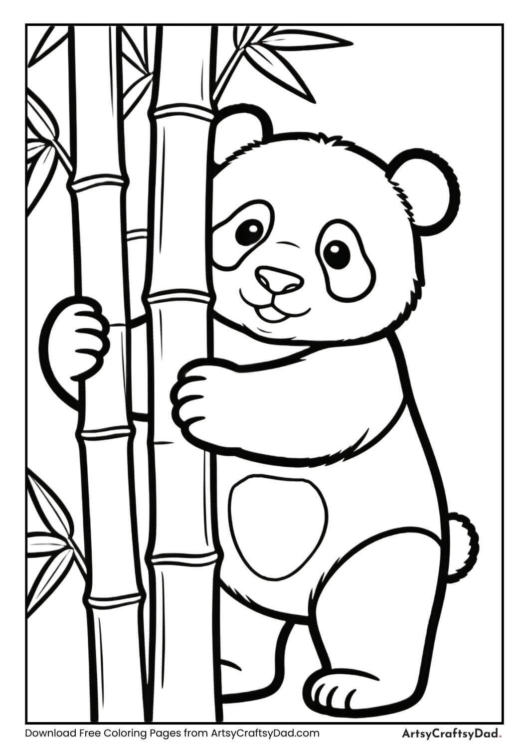 Panda peeking from bamboo coloring page