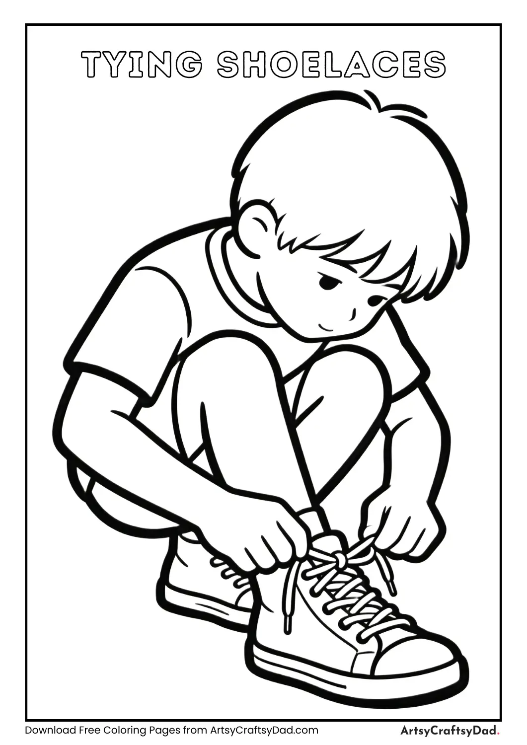 Child learning to tie shoelaces patiently